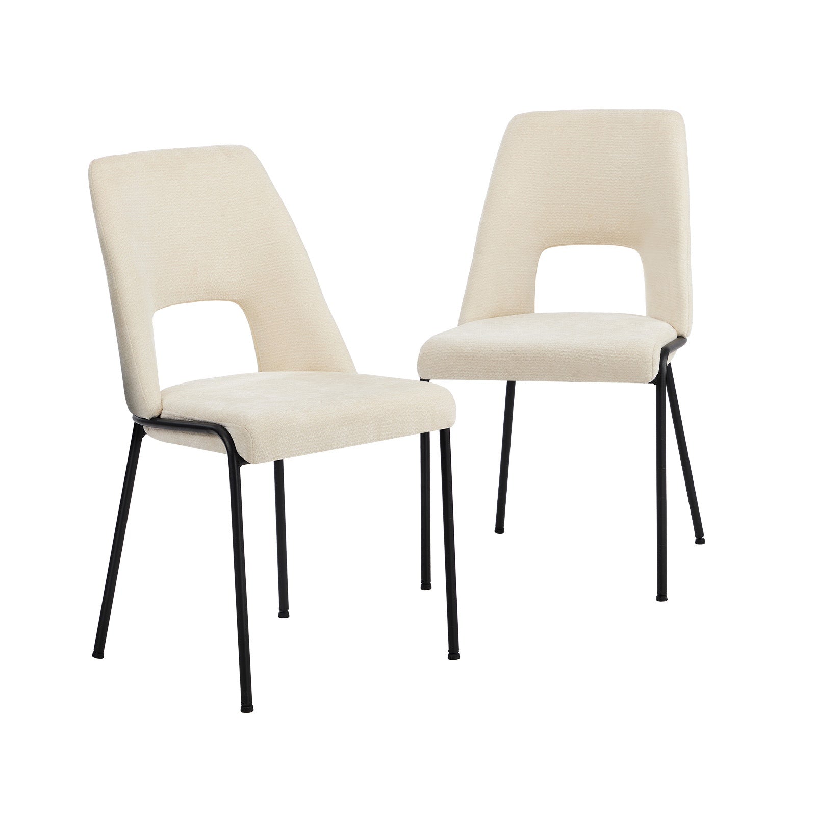 Oikiture 2x Dining Chairs Chenille Fabric Kitchen Side Chair Beige - Sunyee