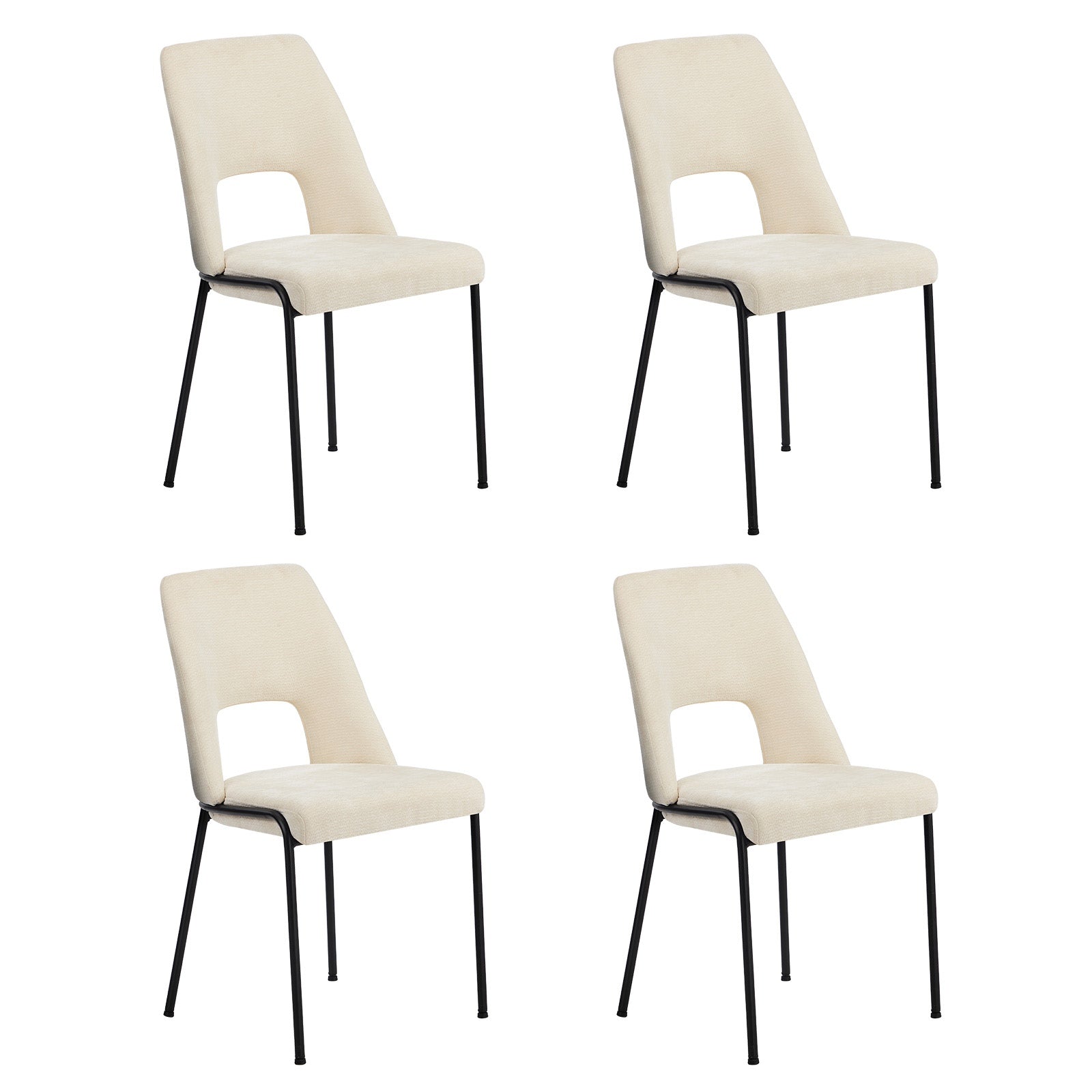 Oikiture 4x Dining Chairs Chenille Fabric Kitchen Side Chair Beige - Sunyee