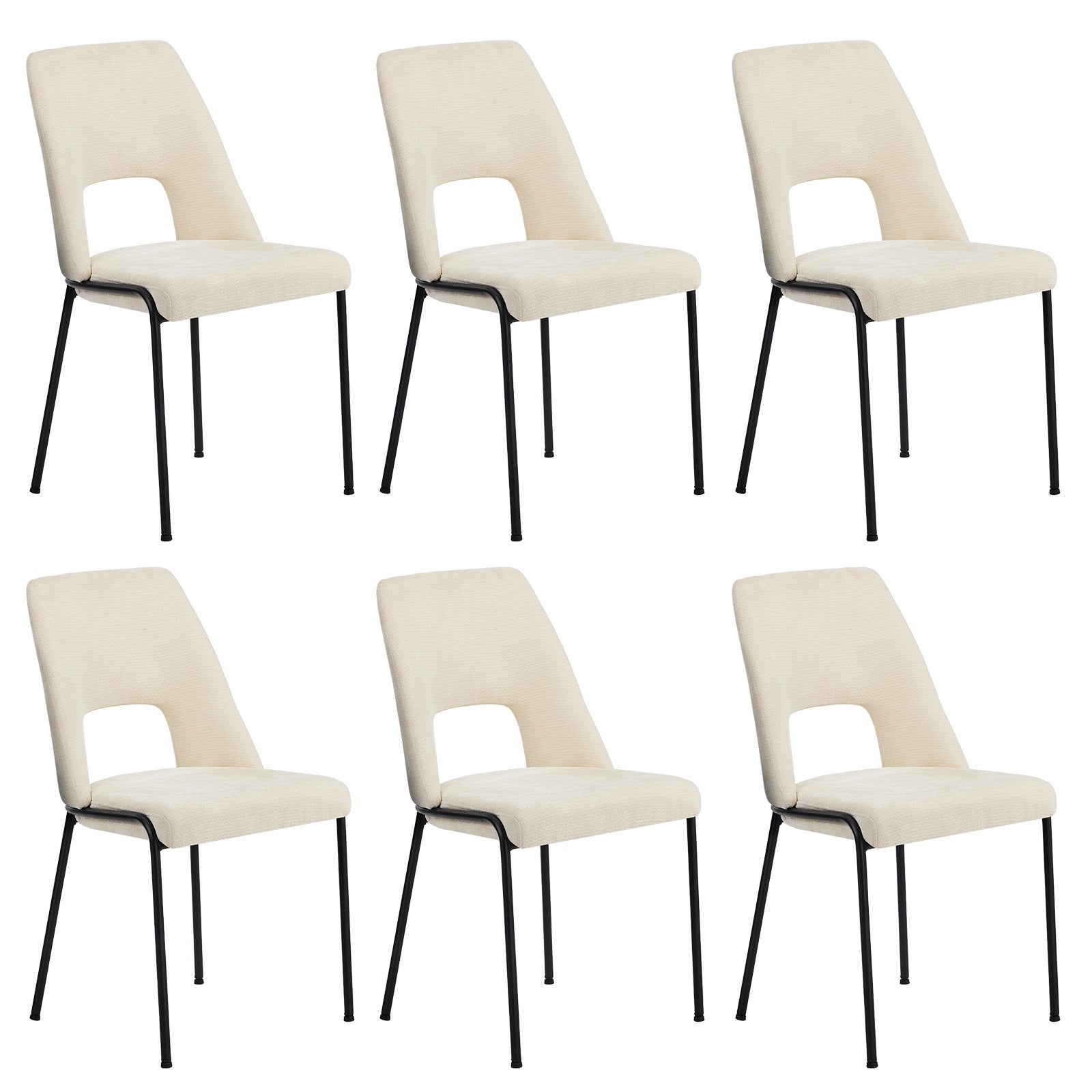 Oikiture 6x Dining Chairs Chenille Fabric Kitchen Side Chair Beige - Sunyee