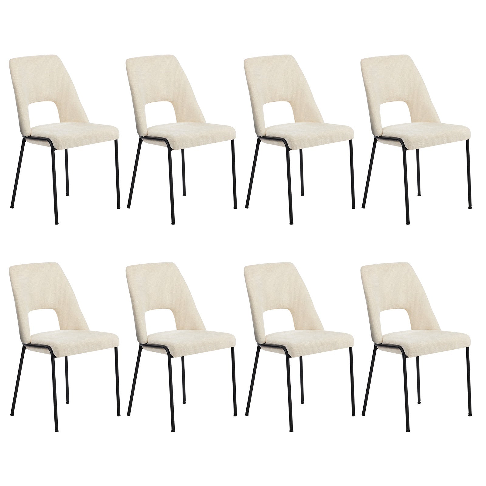 Oikiture 8x Dining Chairs Chenille Fabric Kitchen Side Chair Beige - Sunyee