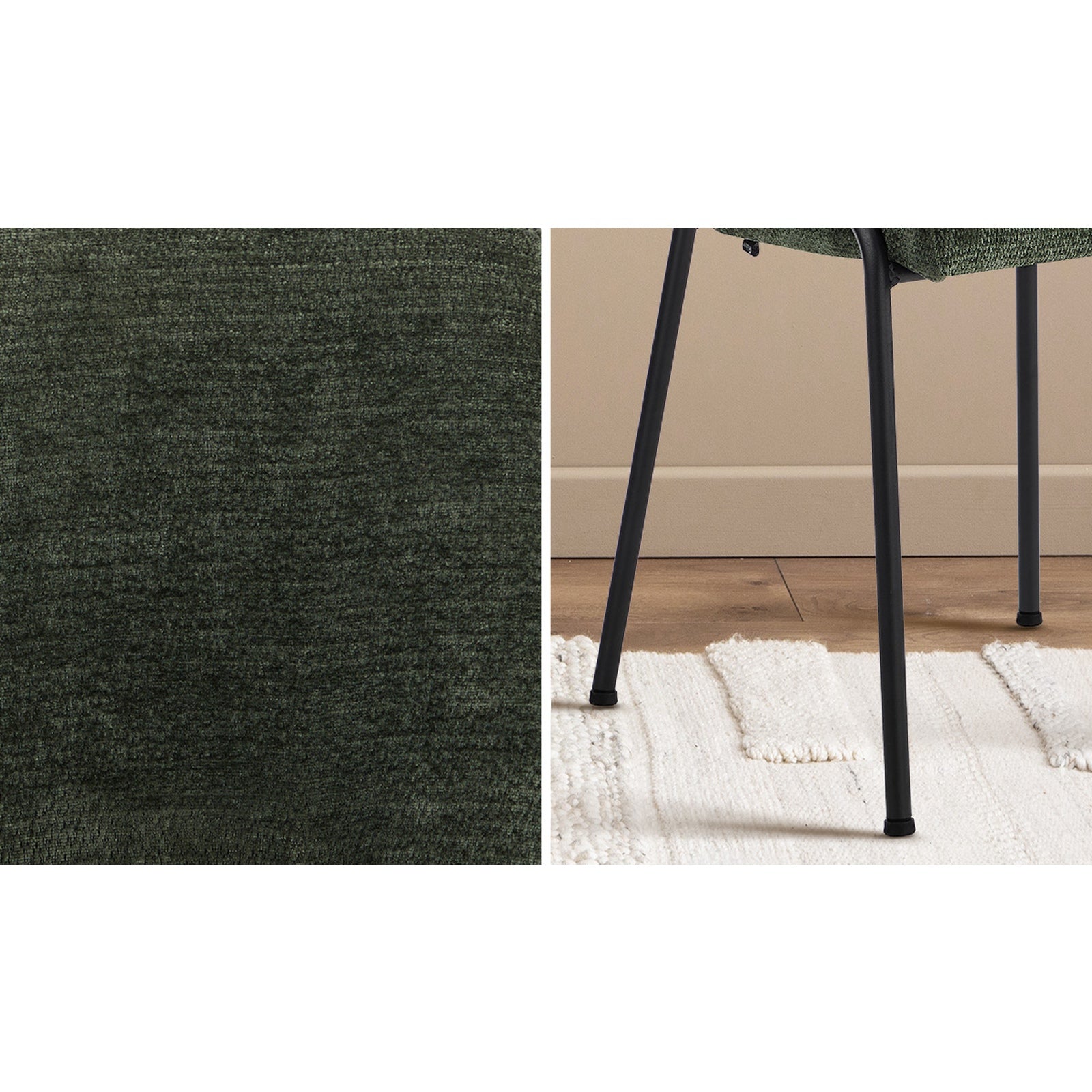 Oikiture 2x Dining Chairs Chenille Fabric Kitchen Side Chair Green - Sunyee