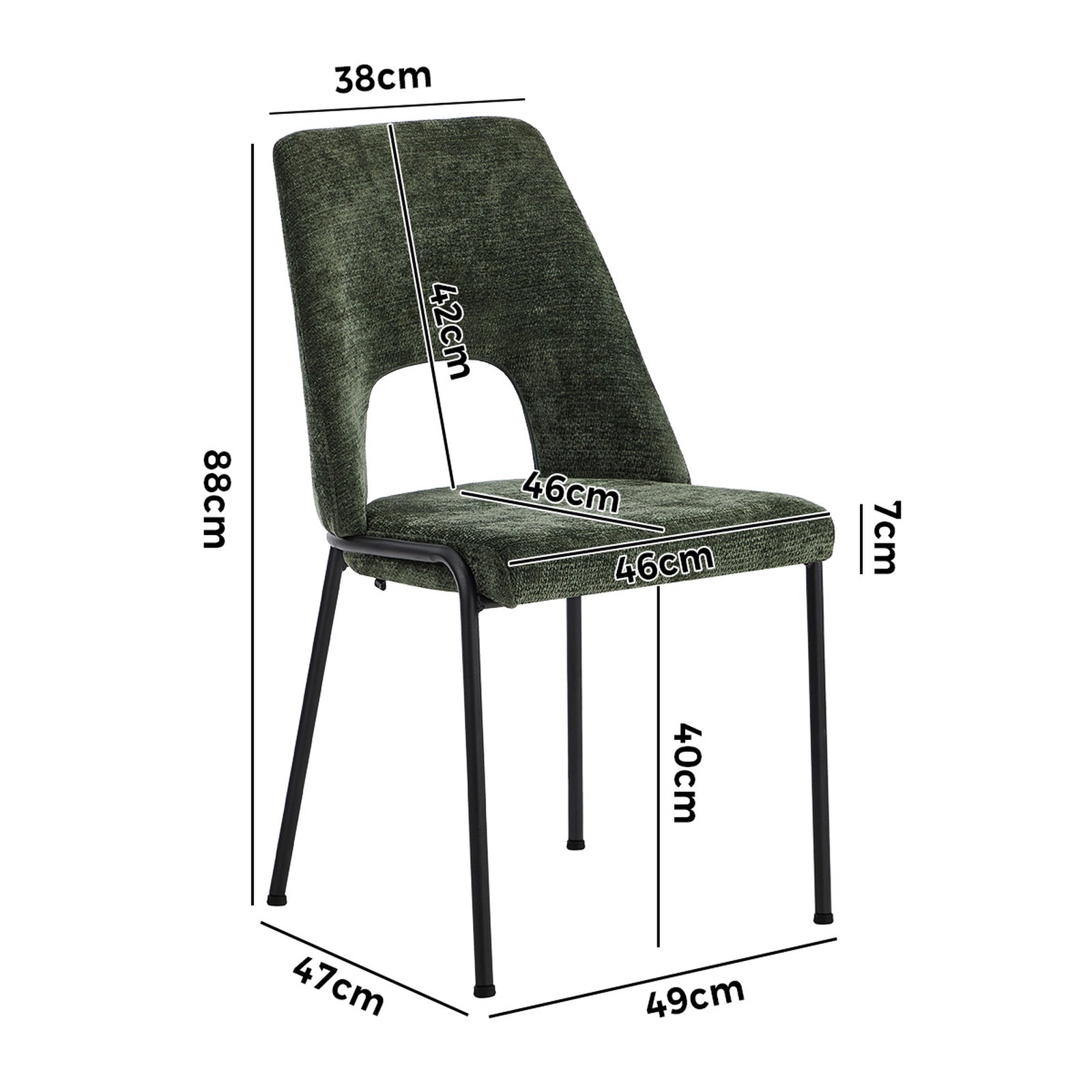 Oikiture 2x Dining Chairs Chenille Fabric Kitchen Side Chair Green - Sunyee
