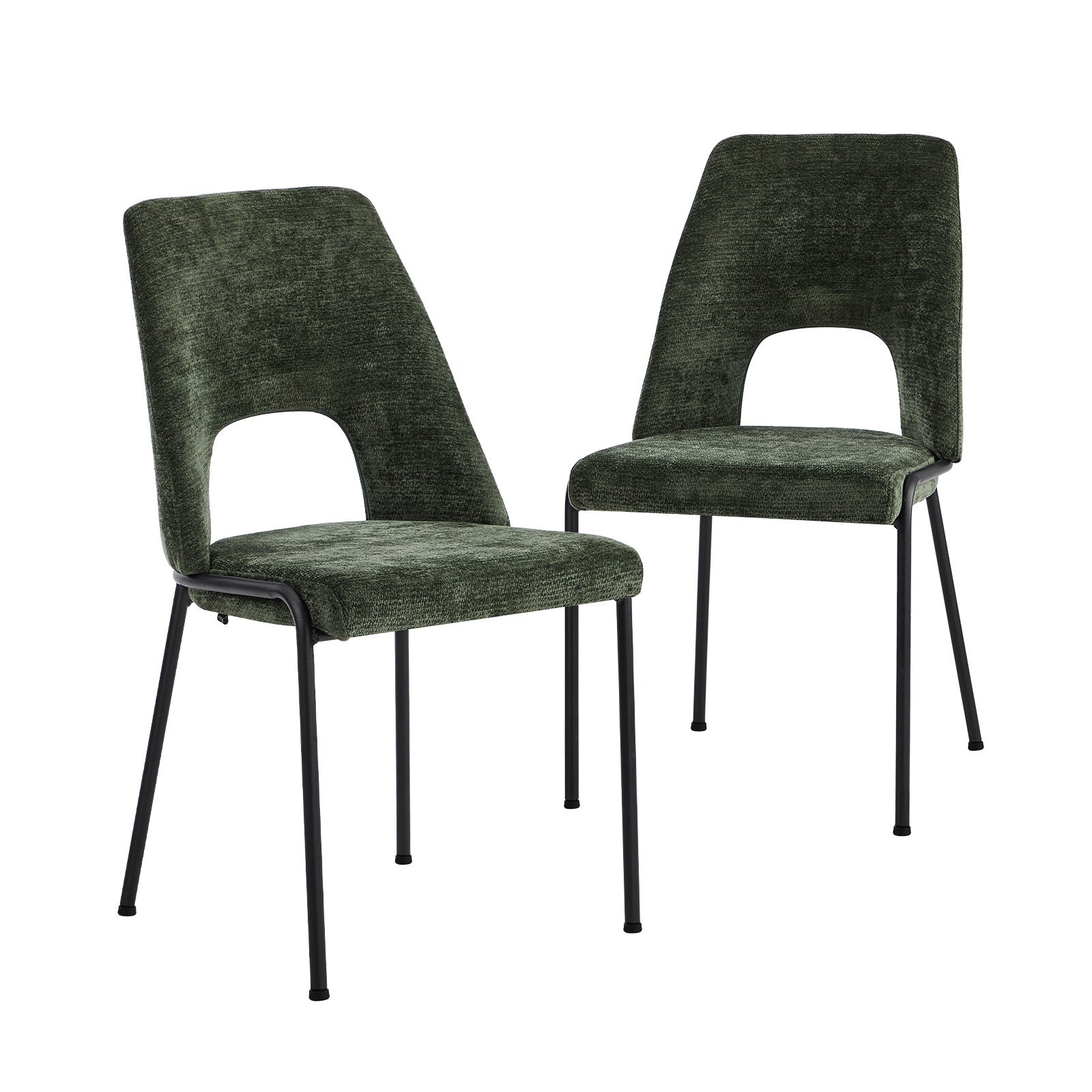 Oikiture 2x Dining Chairs Chenille Fabric Kitchen Side Chair Green - Sunyee