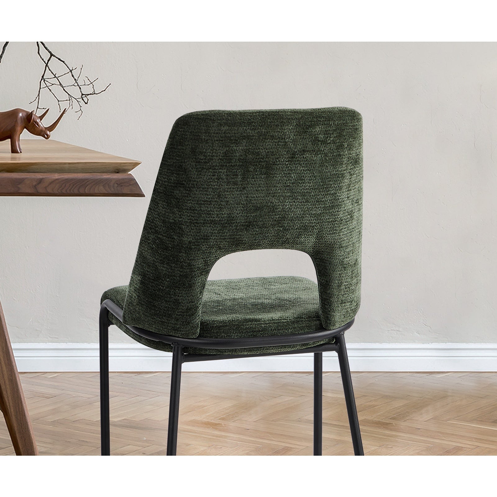 Oikiture 4x Dining Chairs Chenille Fabric Kitchen Side Chair Green - Sunyee