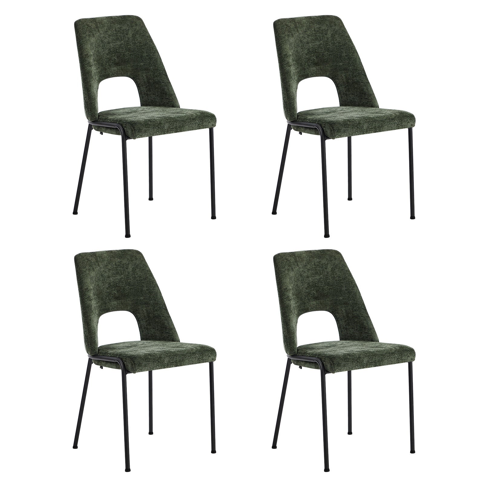 Oikiture 4x Dining Chairs Chenille Fabric Kitchen Side Chair Green - Sunyee