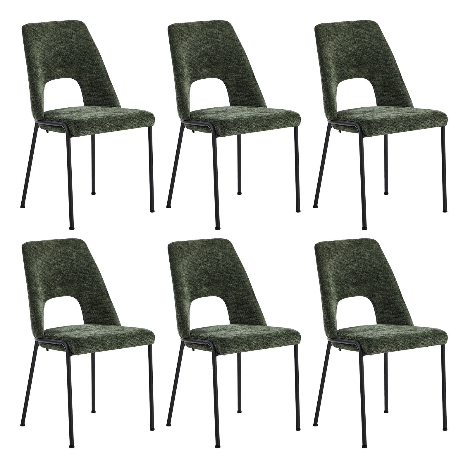 Oikiture 6x Dining Chairs Chenille Fabric Kitchen Side Chair Green - Sunyee