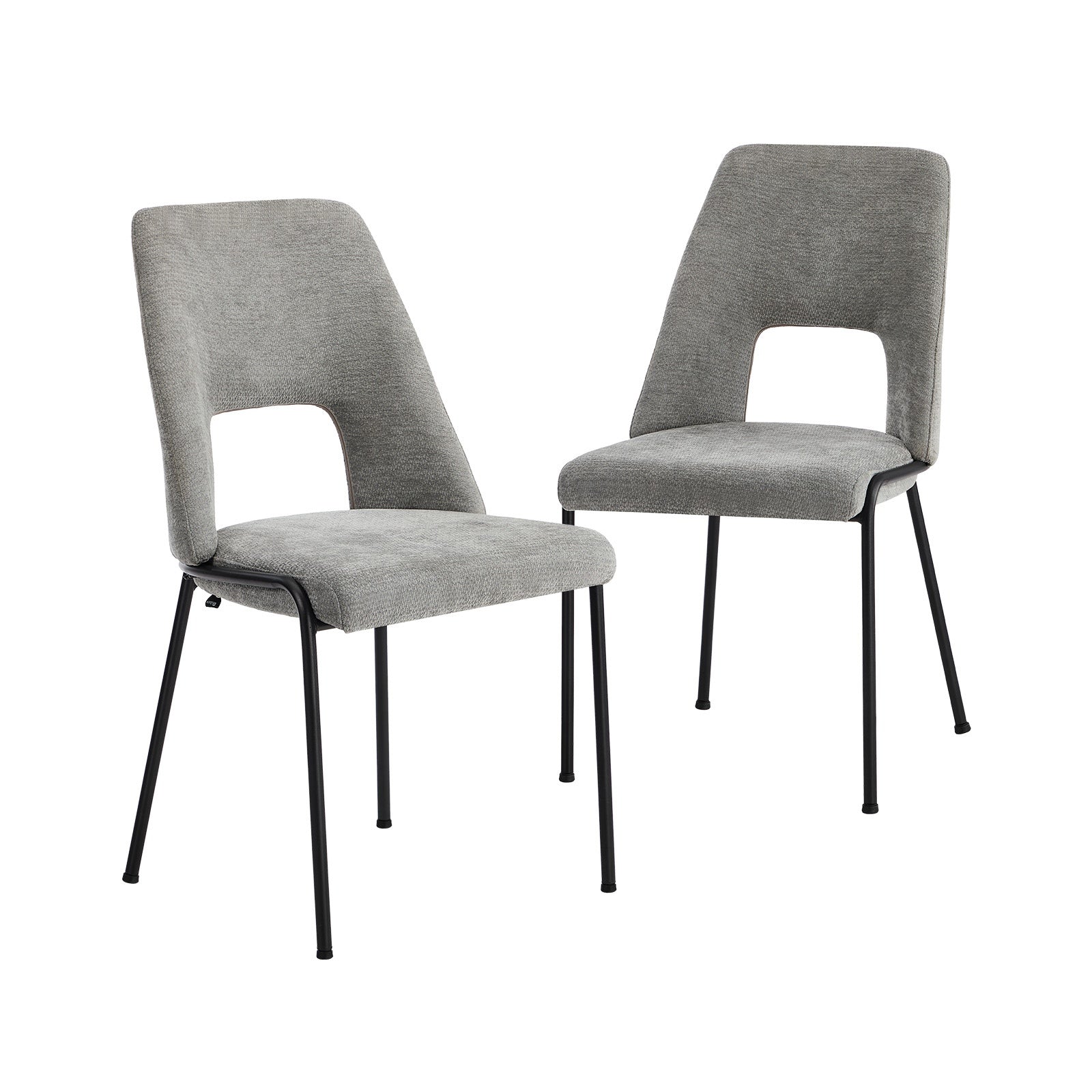 Oikiture 2x Dining Chairs Chenille Fabric Kitchen Side Chair Grey - Sunyee