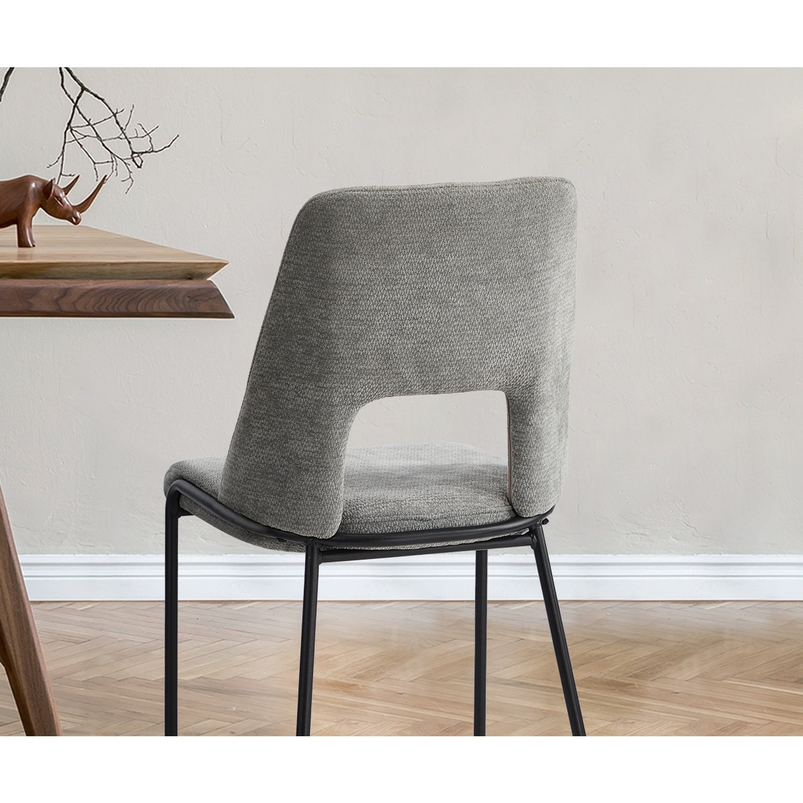 Oikiture 4x Dining Chairs Chenille Fabric Kitchen Side Chair Grey - Sunyee