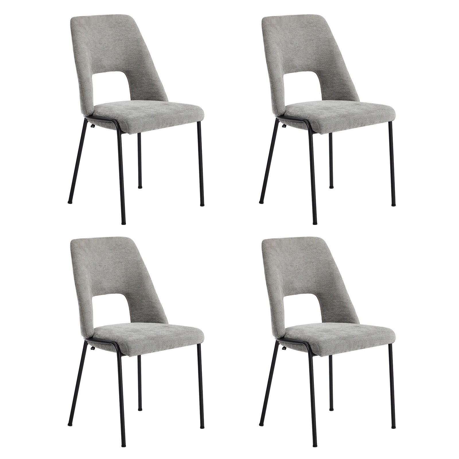 Oikiture 4x Dining Chairs Chenille Fabric Kitchen Side Chair Grey - Sunyee