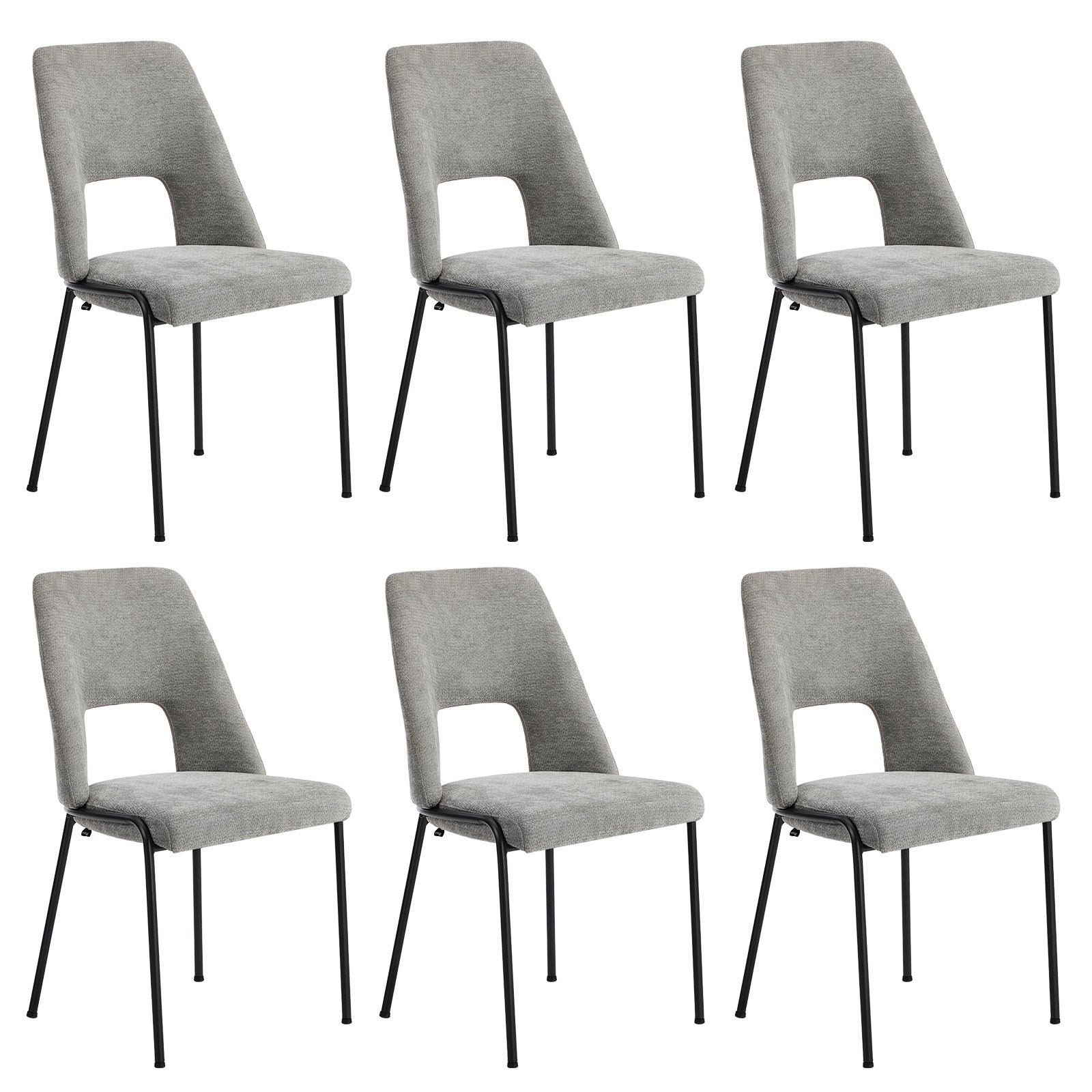 Oikiture 6x Dining Chairs Chenille Fabric Kitchen Side Chair Grey - Sunyee