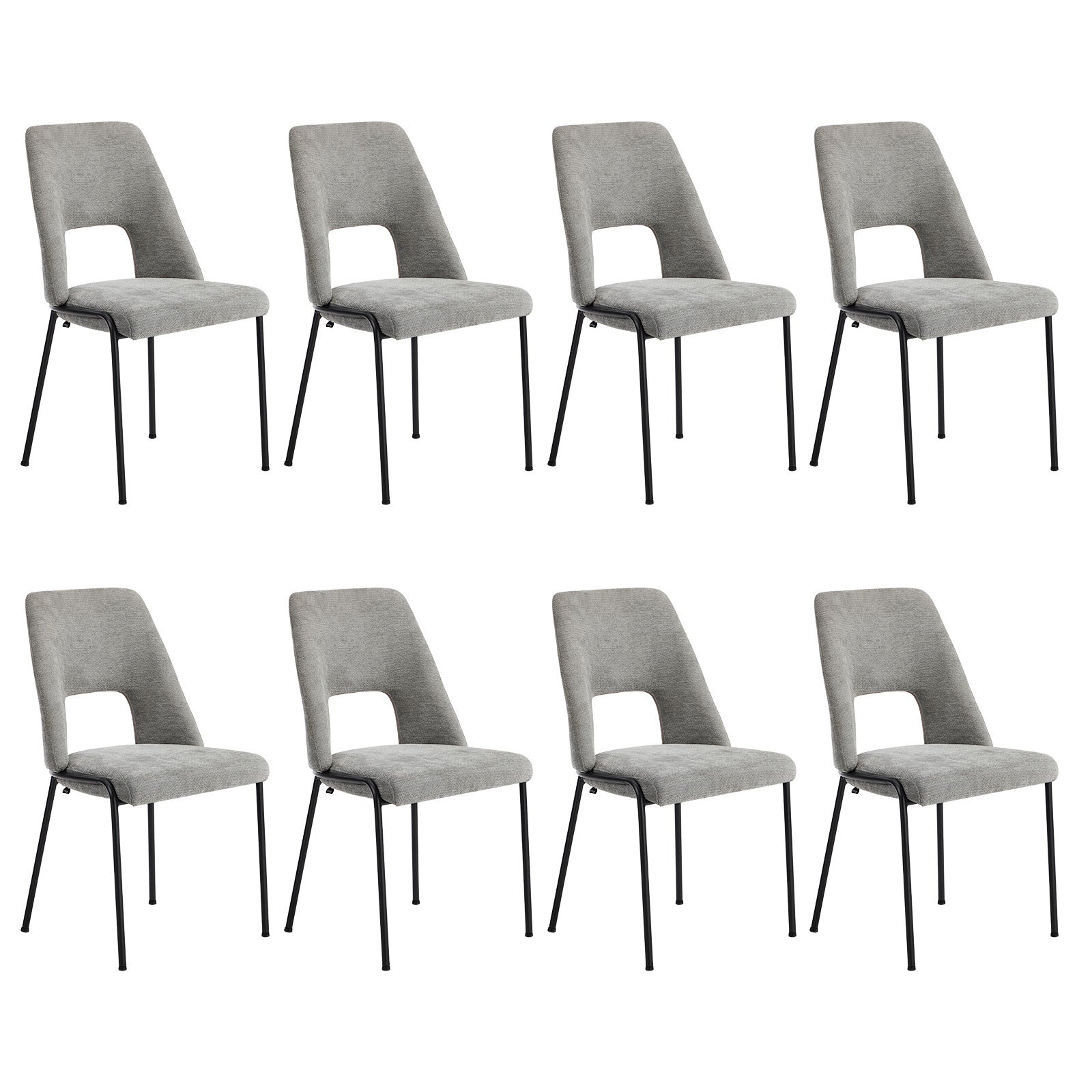 Oikiture 8x Dining Chairs Chenille Fabric Kitchen Side Chair Grey - Sunyee