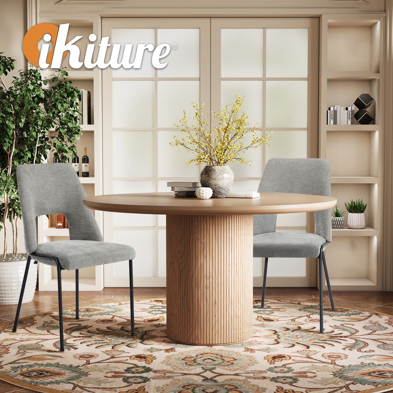 Oikiture 8x Dining Chairs Chenille Fabric Kitchen Side Chair Grey - Sunyee