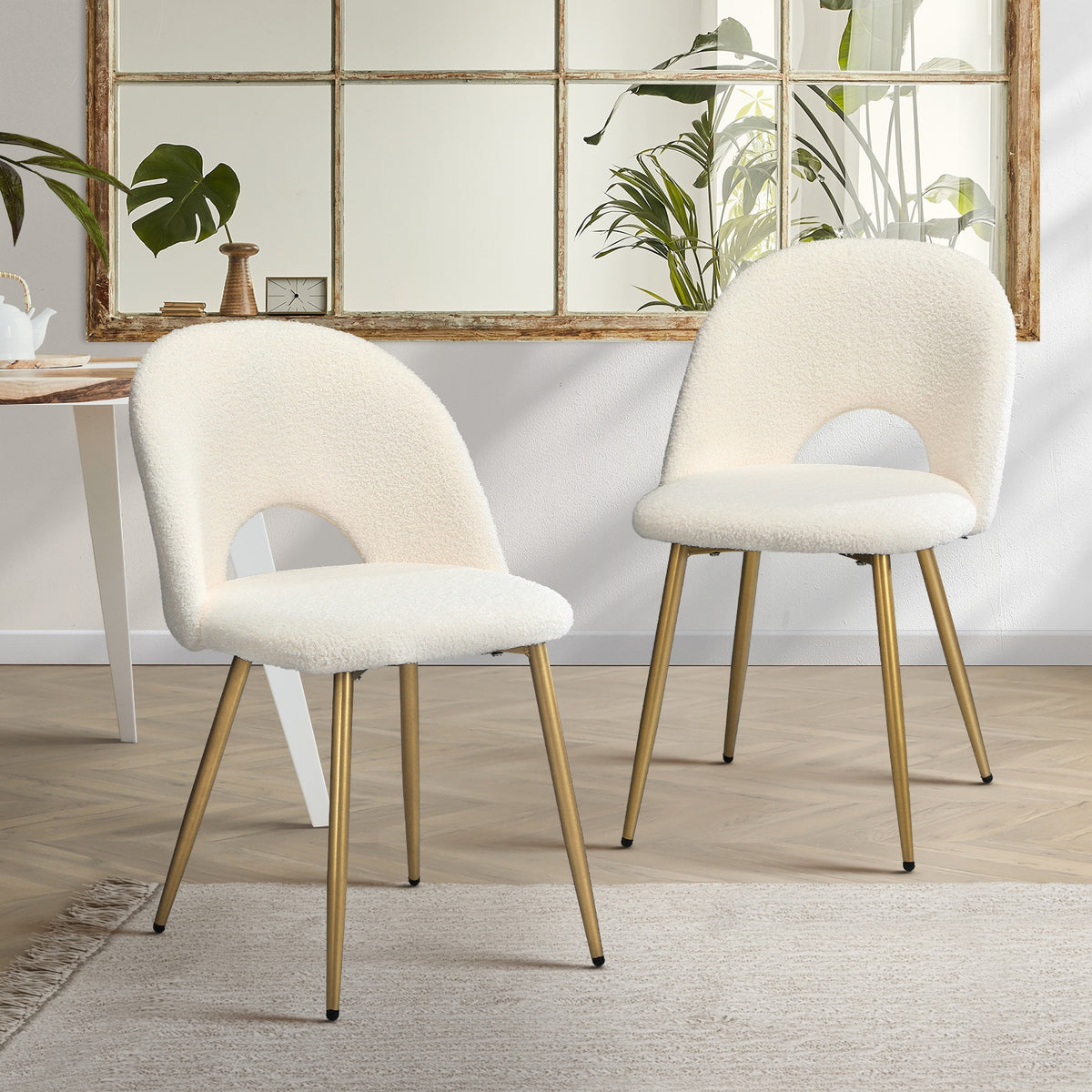 Oikiture Dining Chairs Accent Chair Armchair Sherpa Golden White - Sunyee