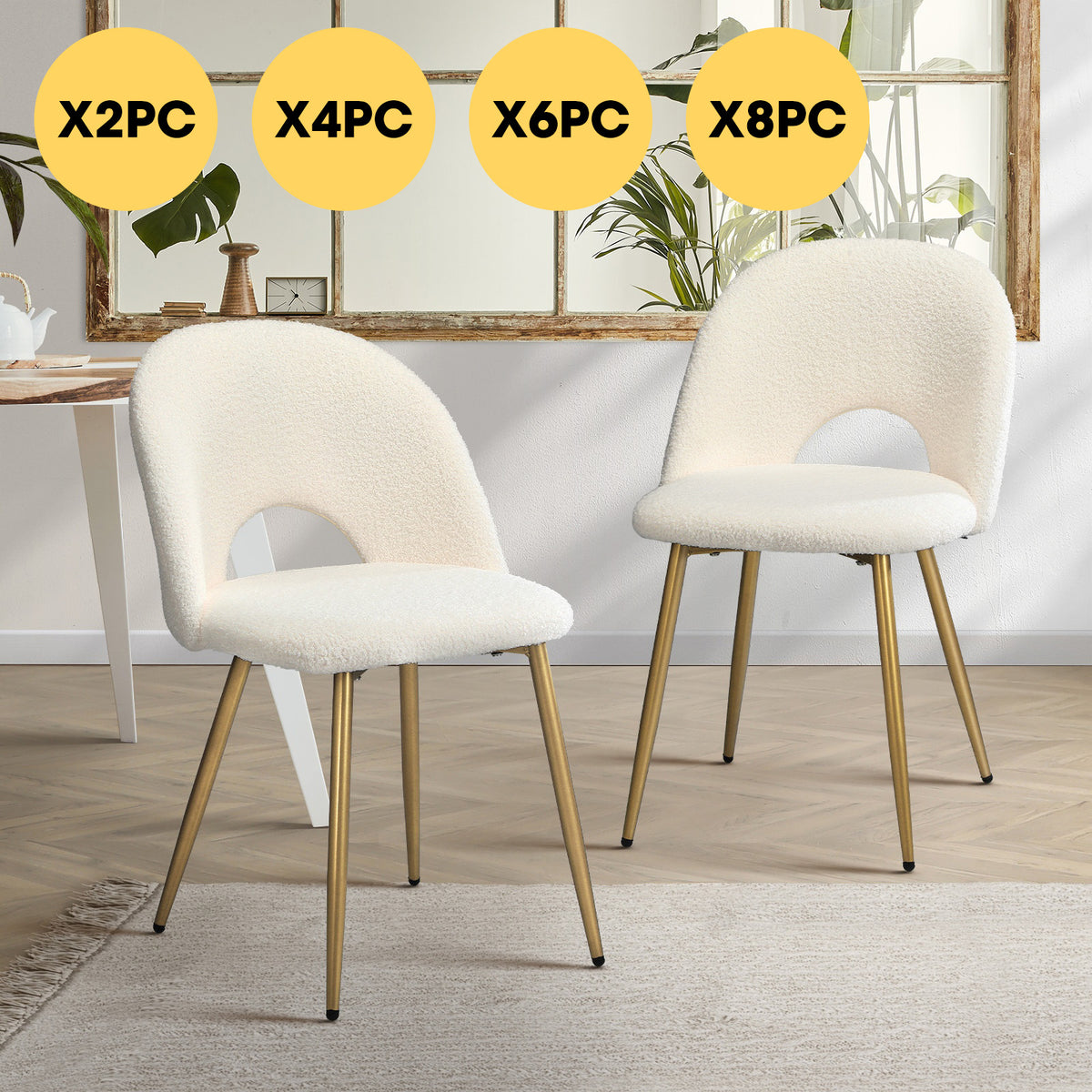 Oikiture Dining Chairs Accent Chair Armchair Sherpa Golden White - Sunyee
