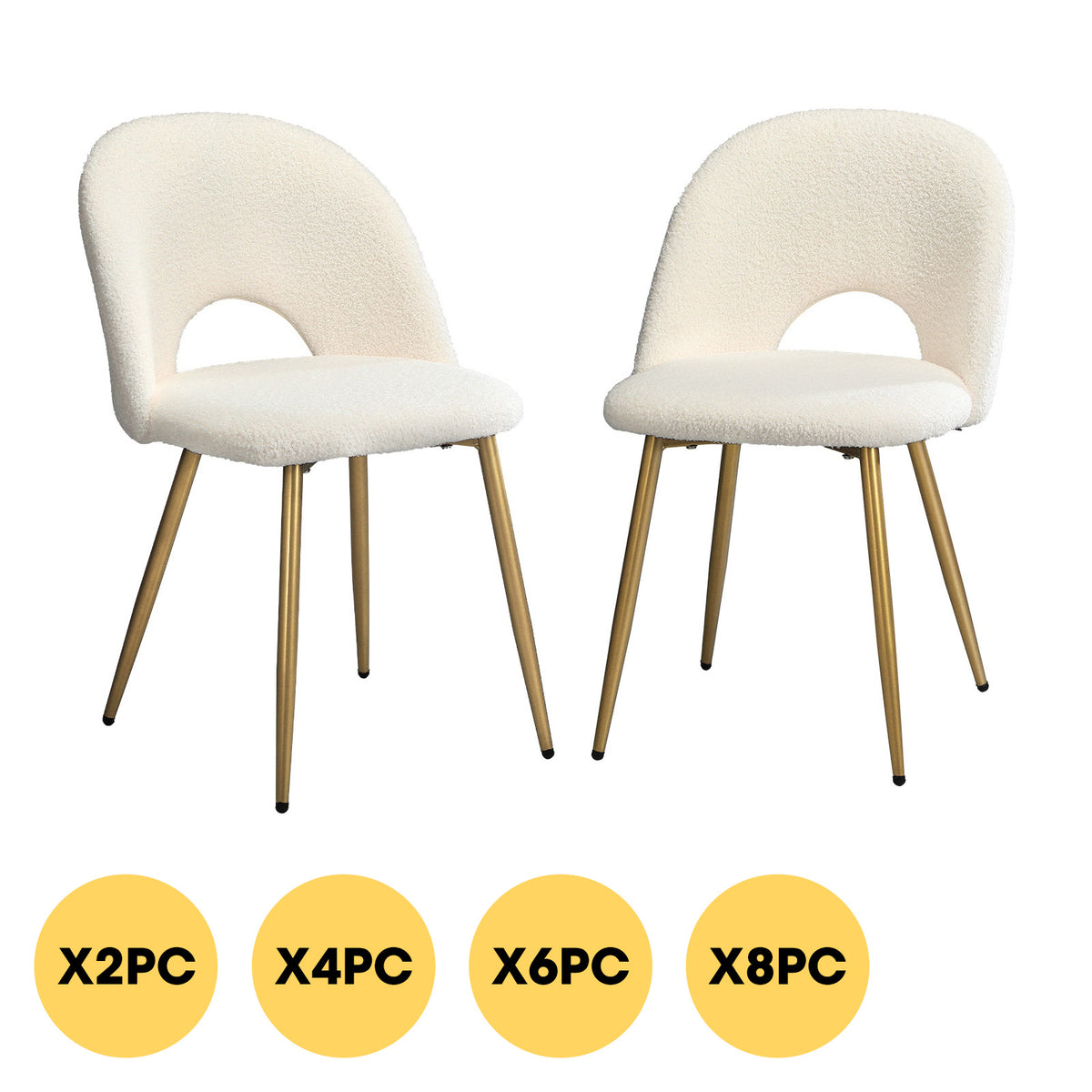 Oikiture Dining Chairs Accent Chair Armchair Sherpa Golden White - Sunyee