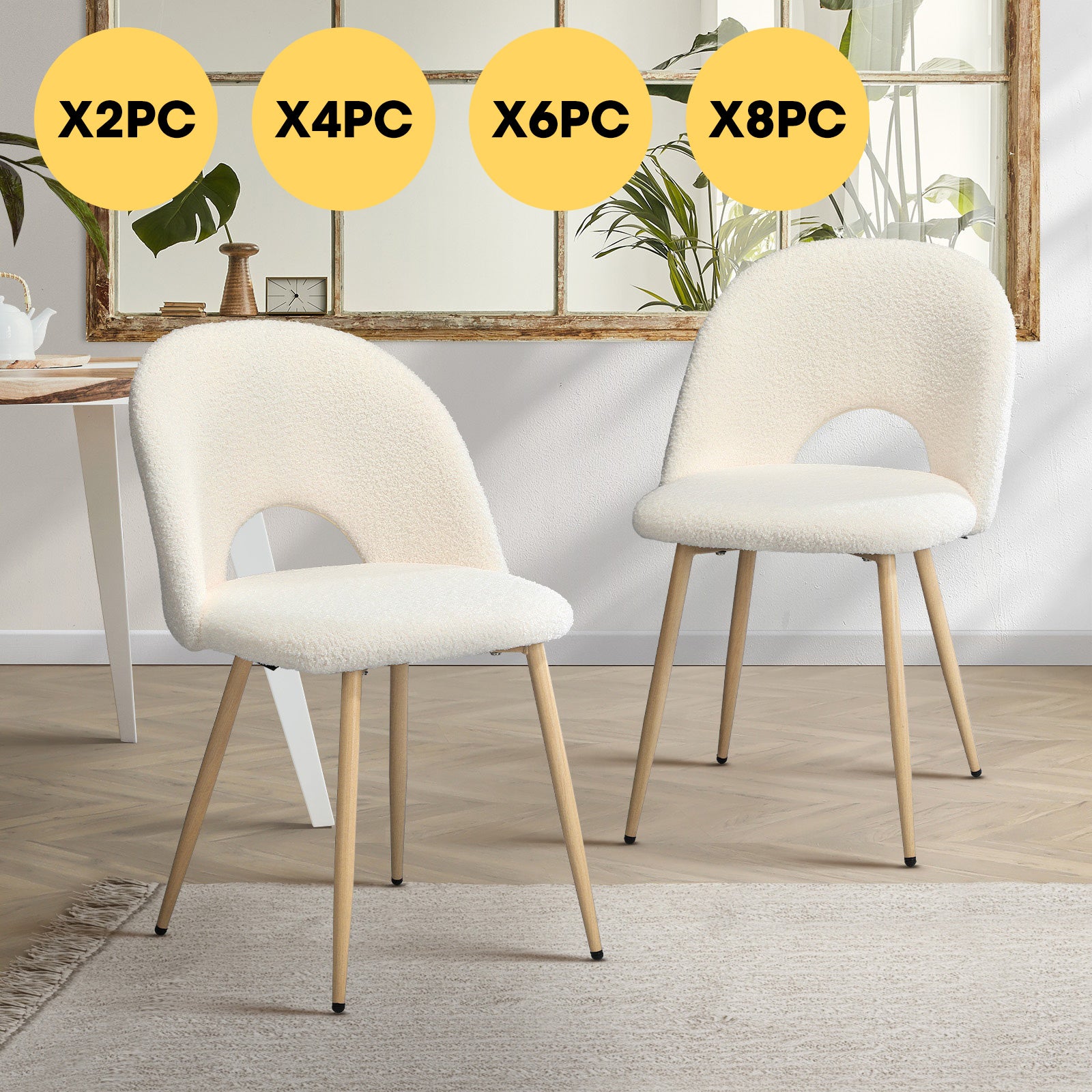 Oikiture Dining Chairs Accent Chair Armchair Sherpa Wooden White - Sunyee
