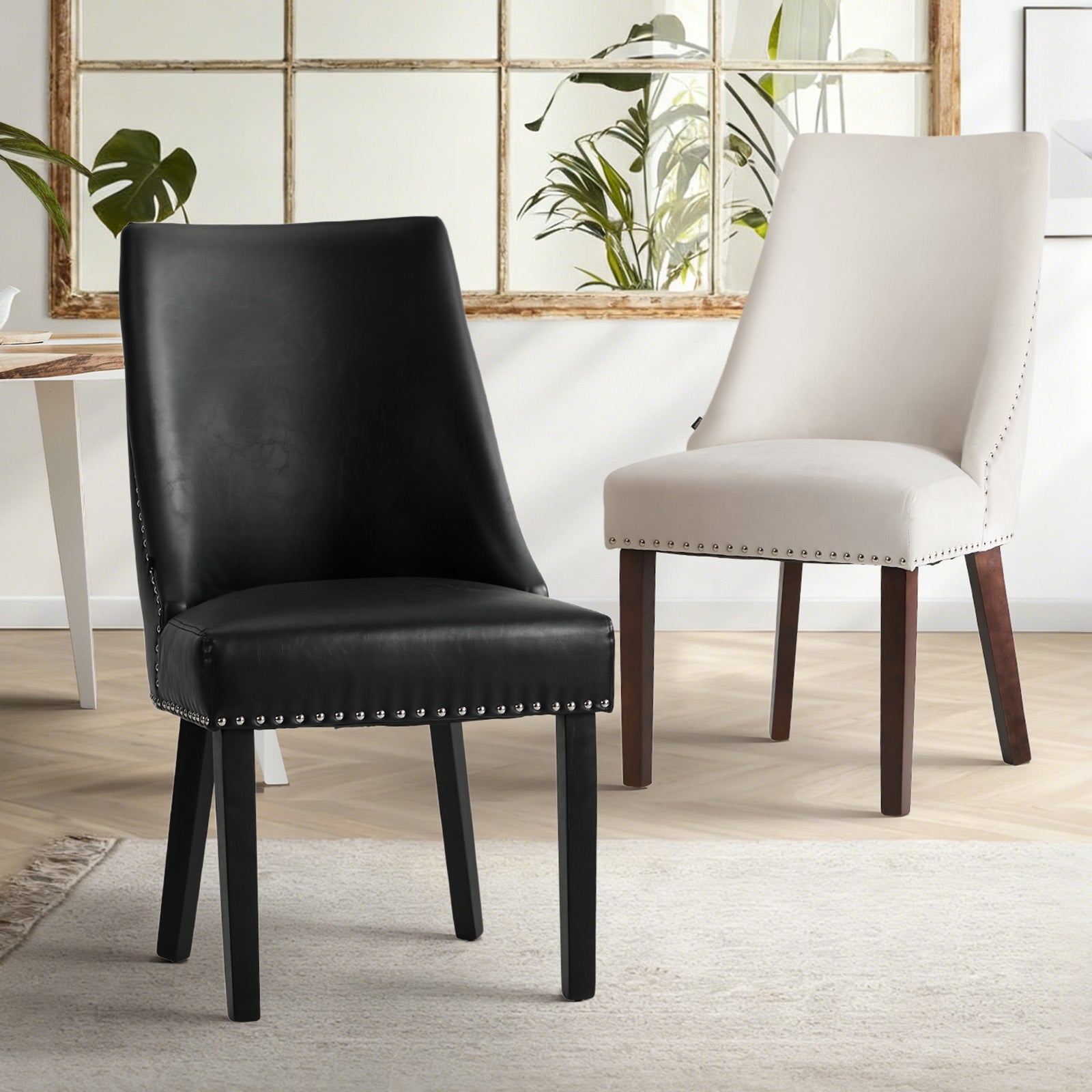 Oikiture 2PCs Velvet Dining Chair Kitchen Padded Seat Winglet Design - Sunyee