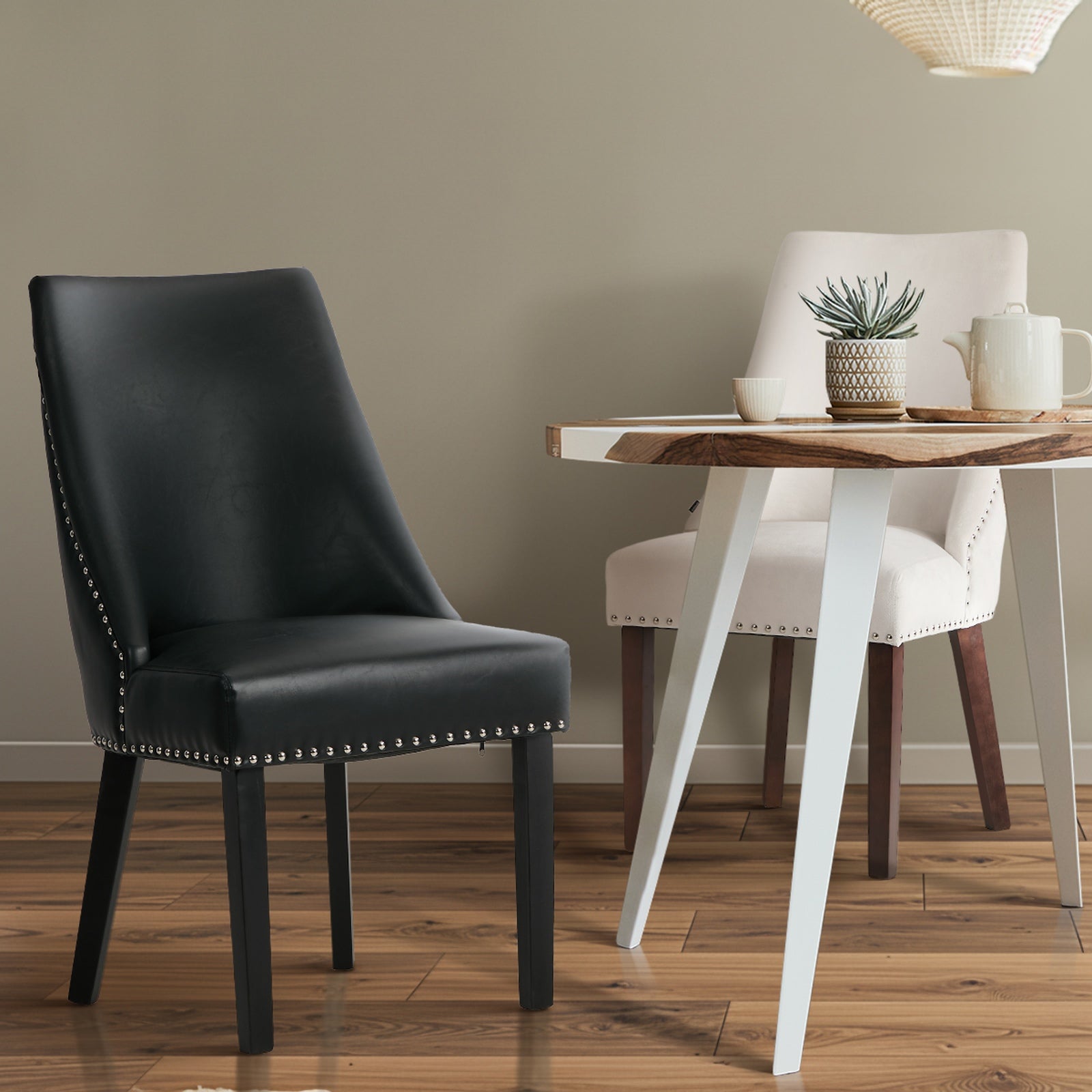 Oikiture 2PCs Velvet Dining Chair Kitchen Padded Seat Winglet Design - Sunyee