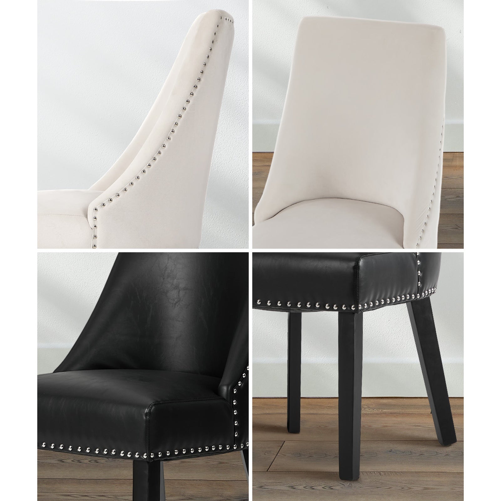 Oikiture 2PCs Velvet Dining Chair Kitchen Padded Seat Winglet Design - Sunyee