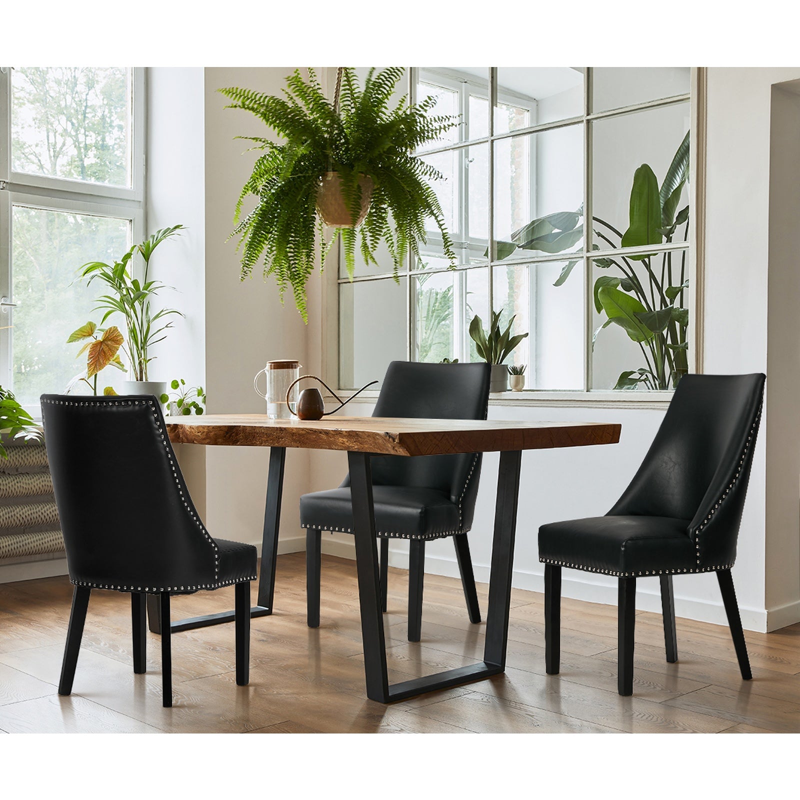 Oikiture 2PCs PU Leather Dining Chair Kitchen Padded Seat Winglet Design Black - Sunyee