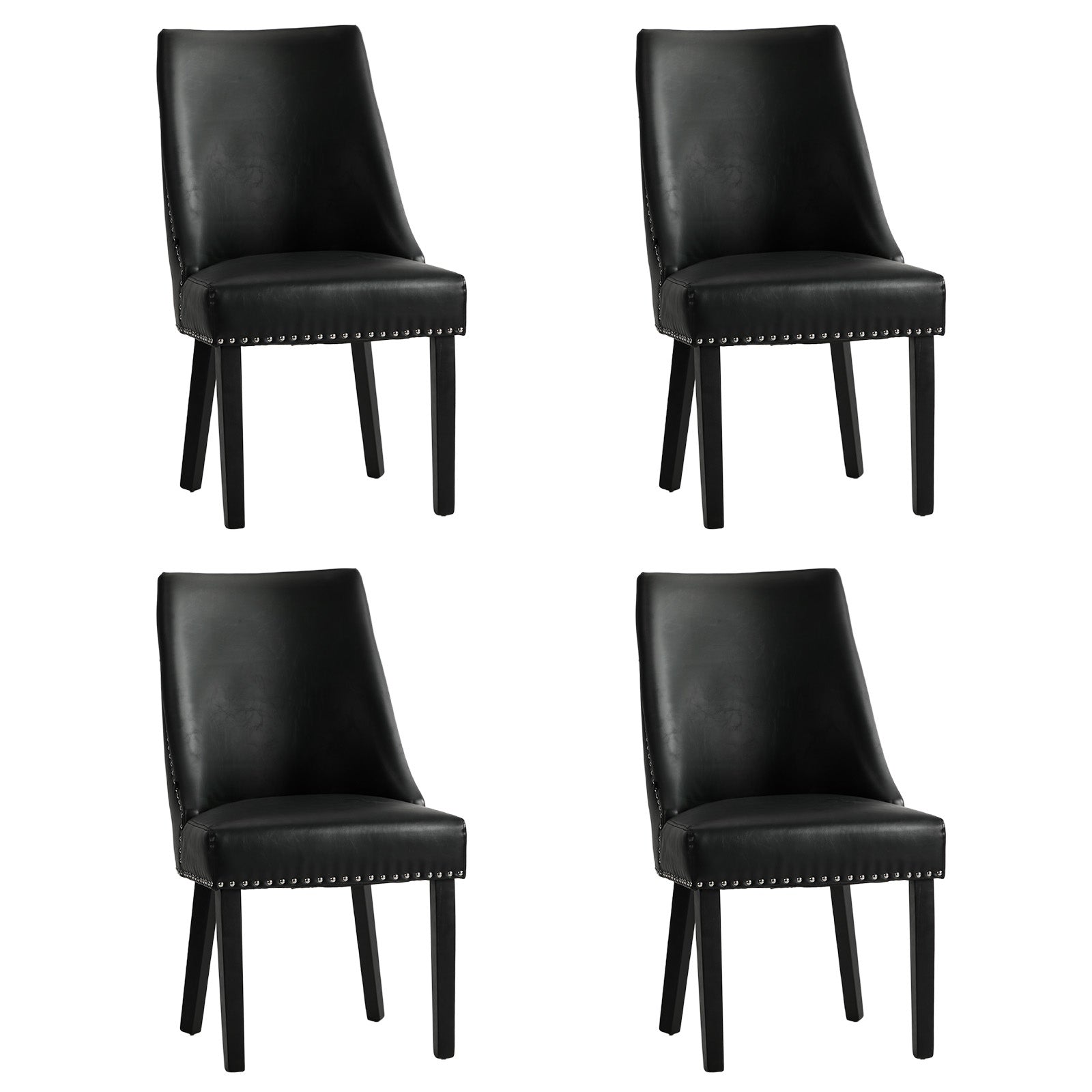 Oikiture 4PCs PU Leather Dining Chair Kitchen Padded Seat Winglet Design Black - Sunyee
