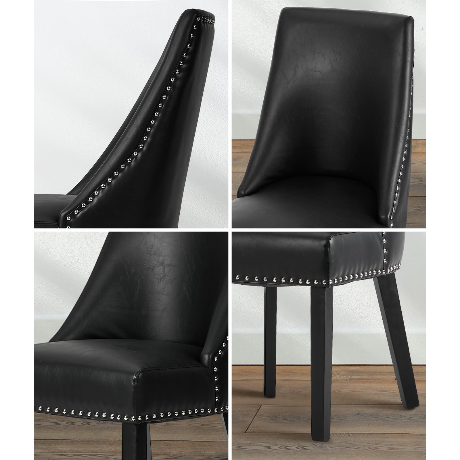 Oikiture 4PCs PU Leather Dining Chair Kitchen Padded Seat Winglet Design Black - Sunyee