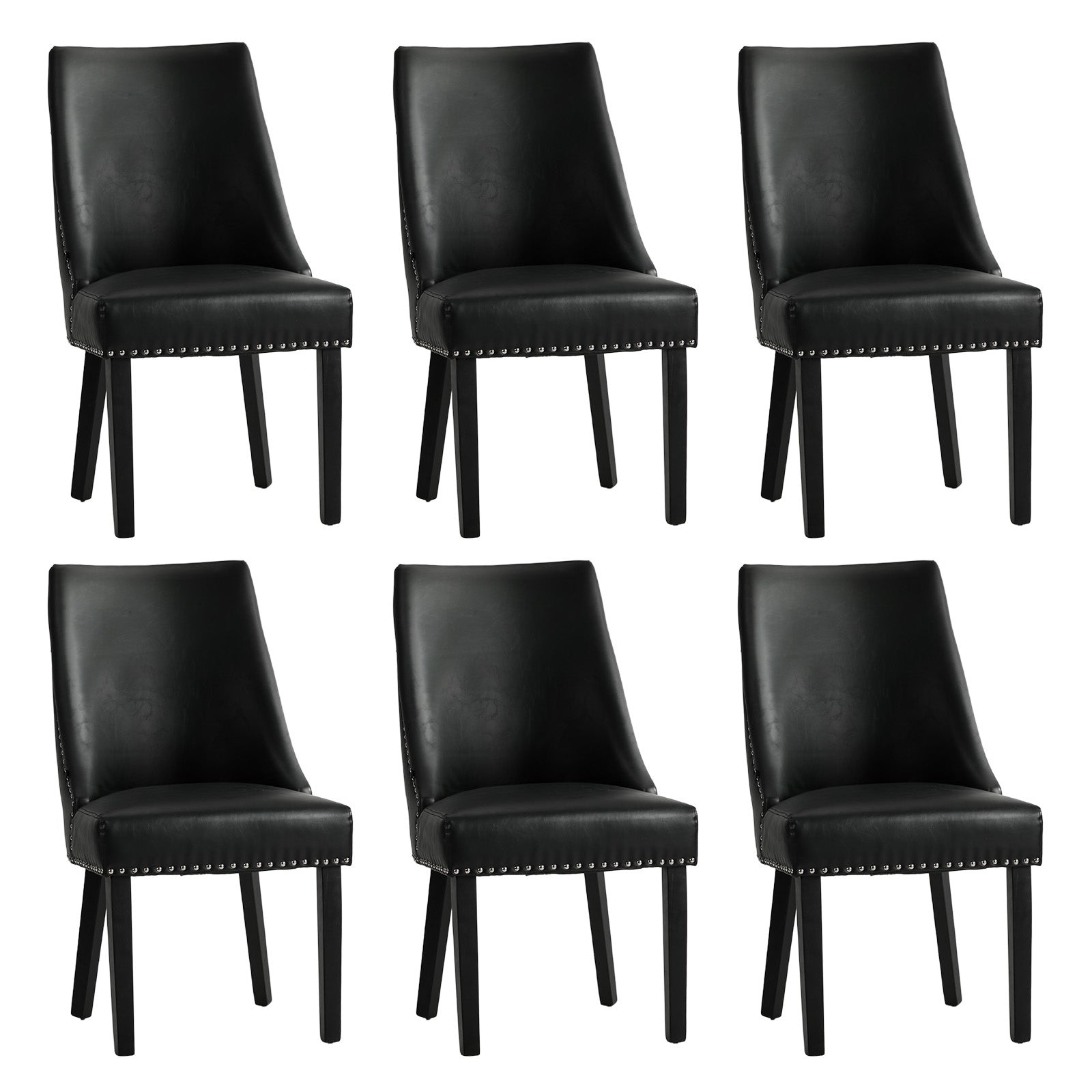 Oikiture 6PCs PU Leather Dining Chair Kitchen Padded Seat Winglet Design Black - Sunyee