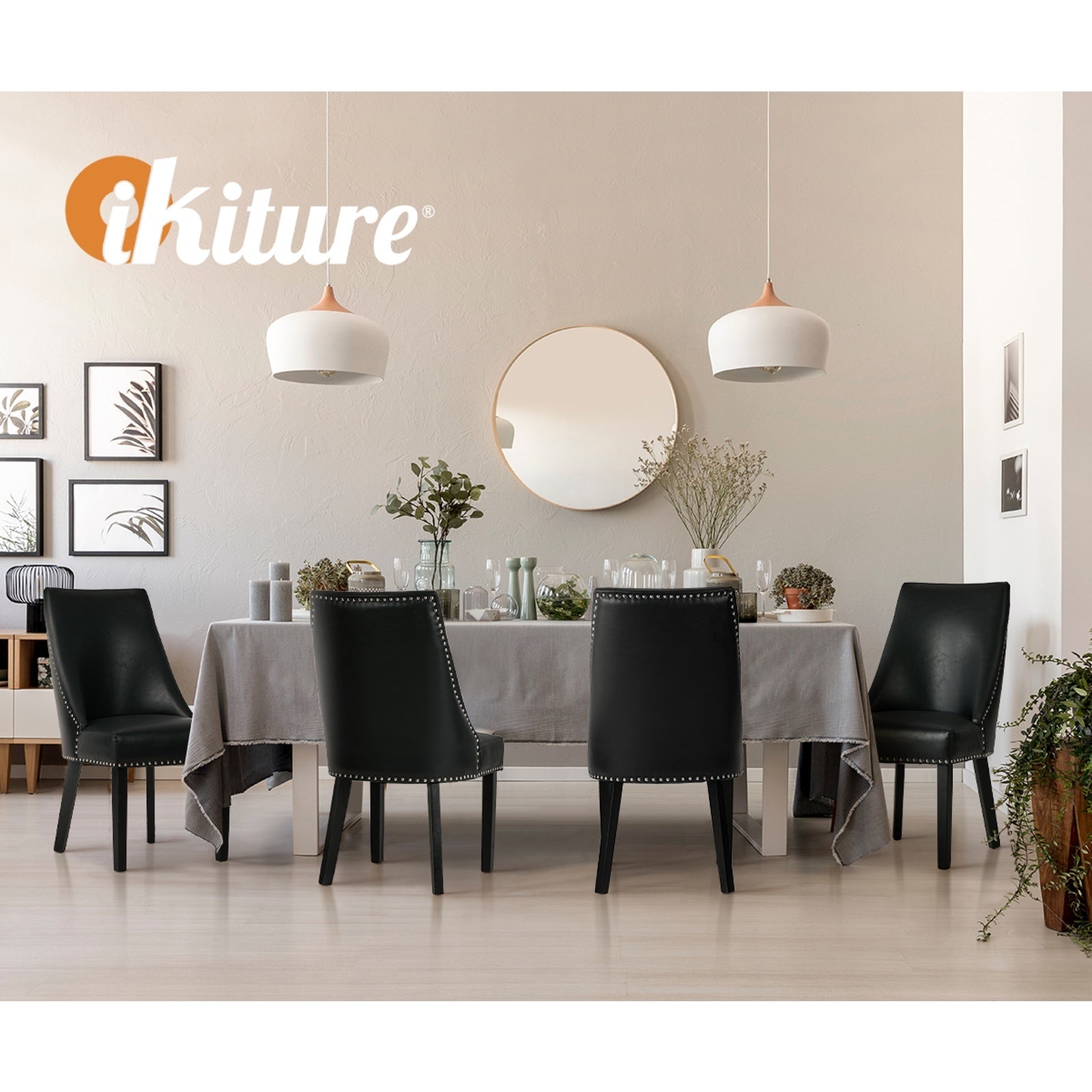 Oikiture 6PCs PU Leather Dining Chair Kitchen Padded Seat Winglet Design Black - Sunyee