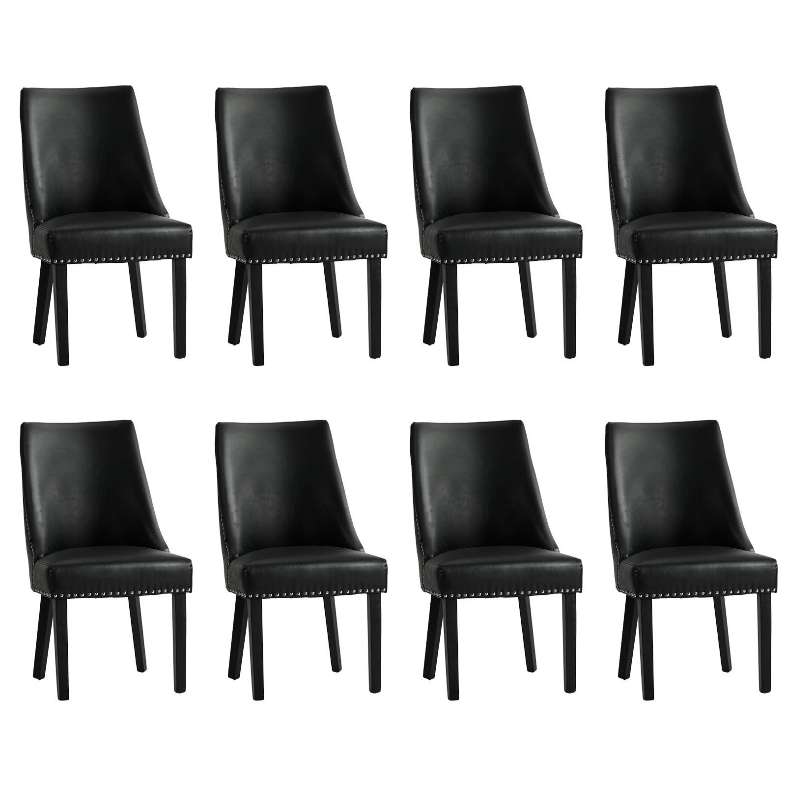 Oikiture 8PCs PU Leather Dining Chair Kitchen Padded Seat Winglet Design Black - Sunyee
