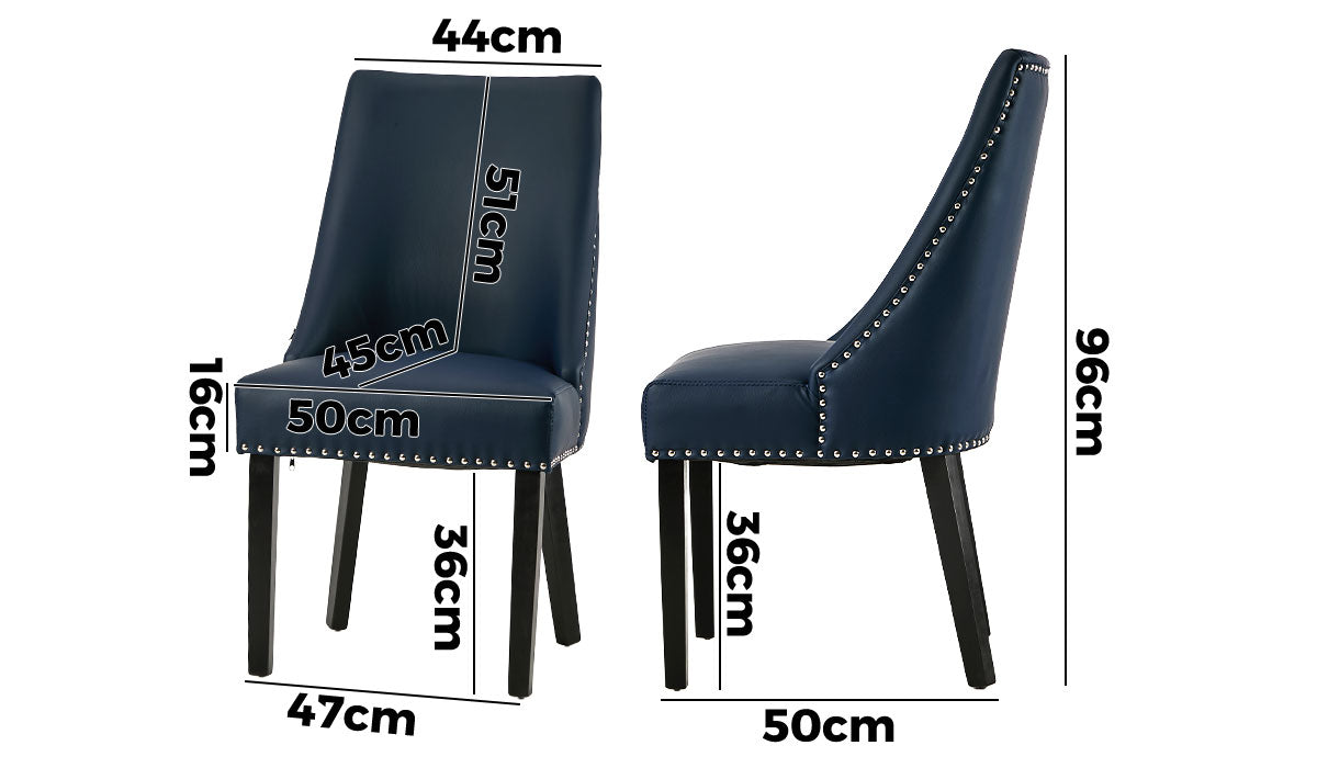 Oikiture 2PCs PU Leather Dining Chair Kitchen Padded Seat Winglet Design Blue - Sunyee