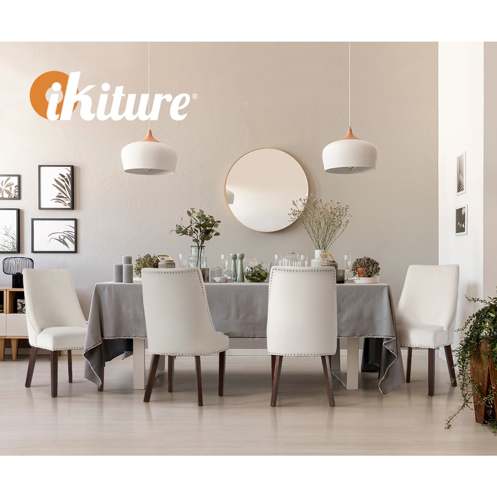 Oikiture 2PCs Velvet Dining Chair Kitchen Padded Seat Winglet Design Beige - Sunyee