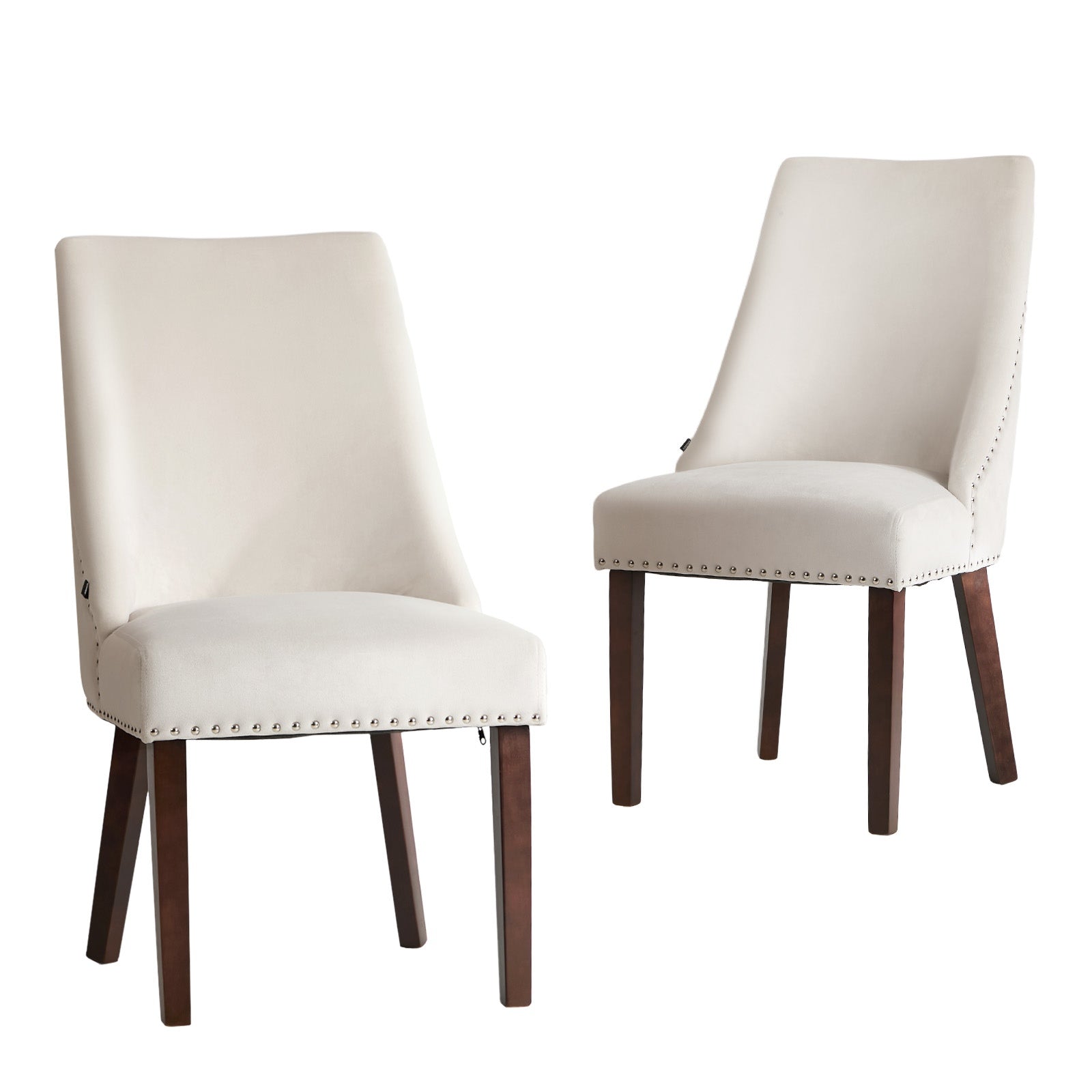 Oikiture 2PCs Velvet Dining Chair Kitchen Padded Seat Winglet Design Beige - Sunyee