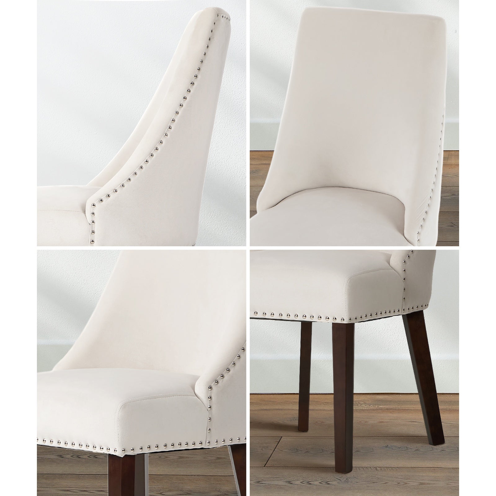 Oikiture 4PCs Velvet Dining Chair Kitchen Padded Seat Winglet Design Beige - Sunyee