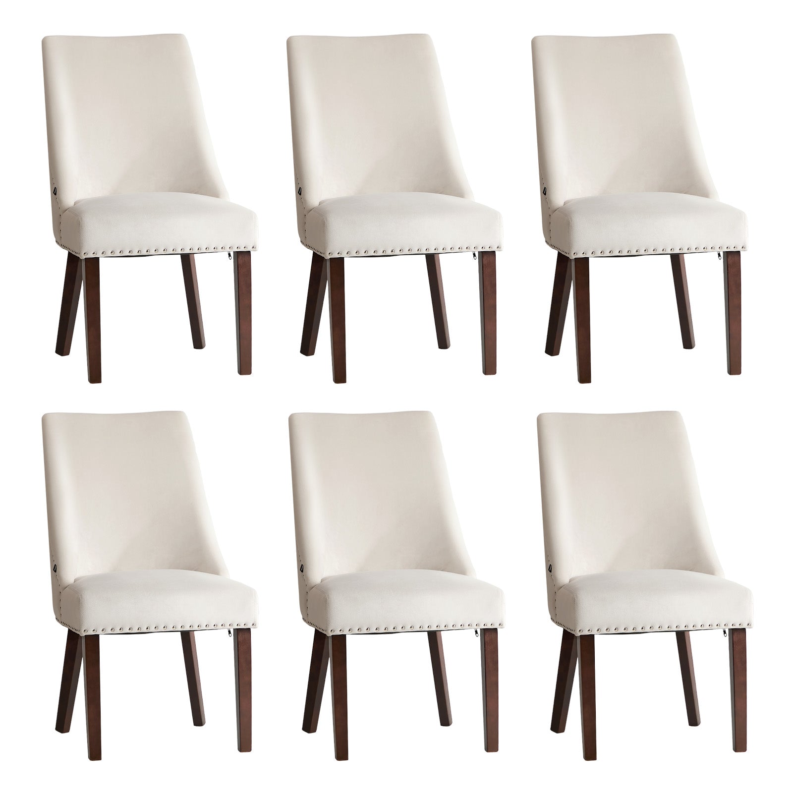 Oikiture 6PCs Velvet Dining Chair Kitchen Padded Seat Winglet Design Beige - Sunyee