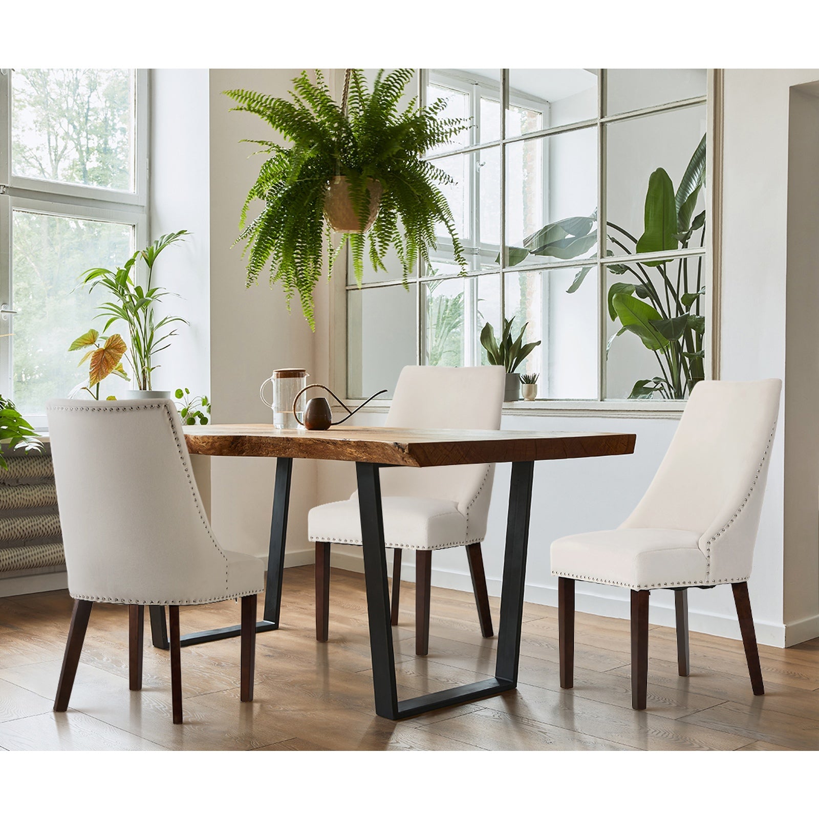 Oikiture 8PCs Velvet Dining Chair Kitchen Padded Seat Winglet Design Beige - Sunyee