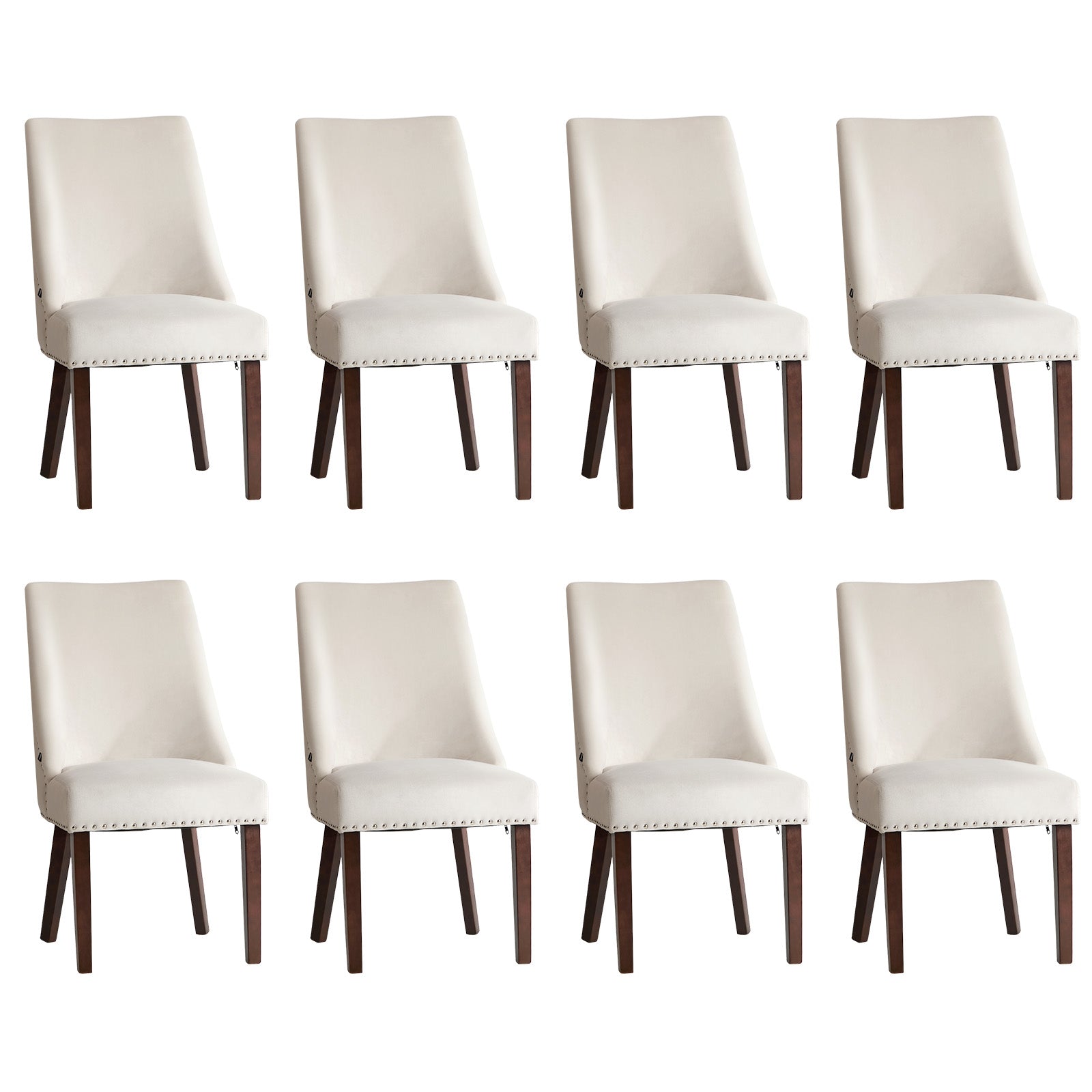 Oikiture 8PCs Velvet Dining Chair Kitchen Padded Seat Winglet Design Beige - Sunyee