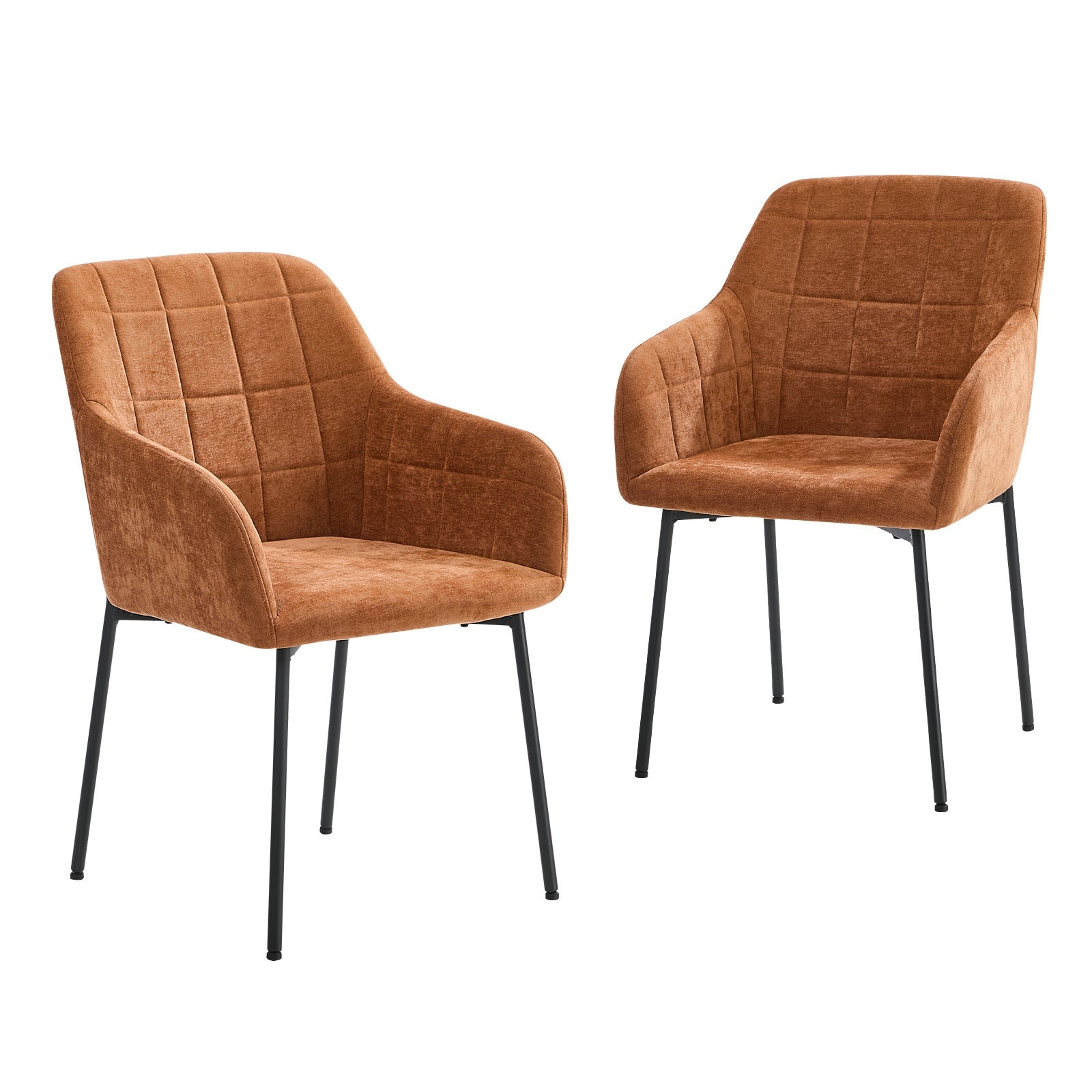 Oikiture 2x Dining Chairs Kitchen Accent Armchairs Chenille Fabric Orange