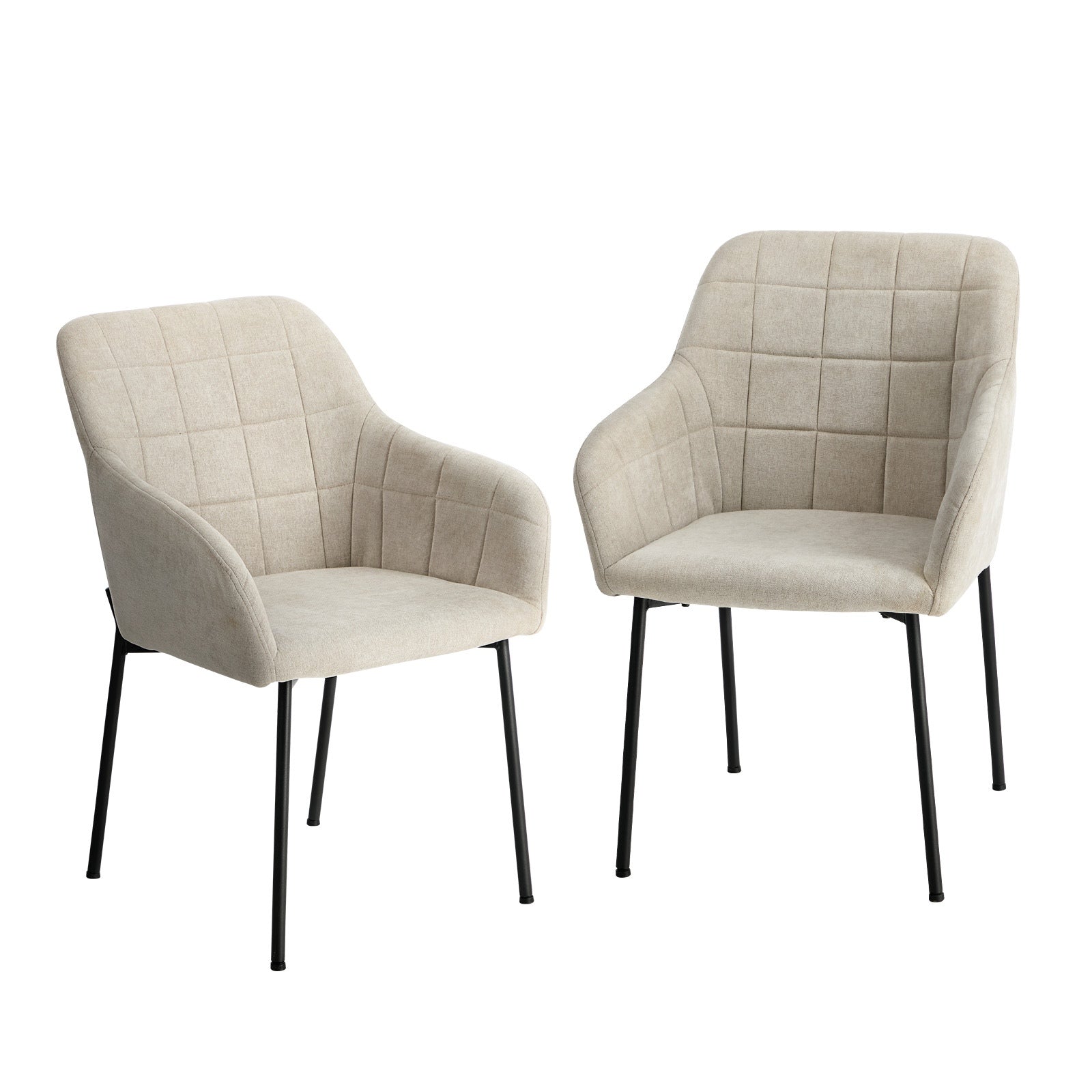Oikiture 2x Dining Chairs Kitchen Accent Armchairs Linen Fabric Beige - Sunyee