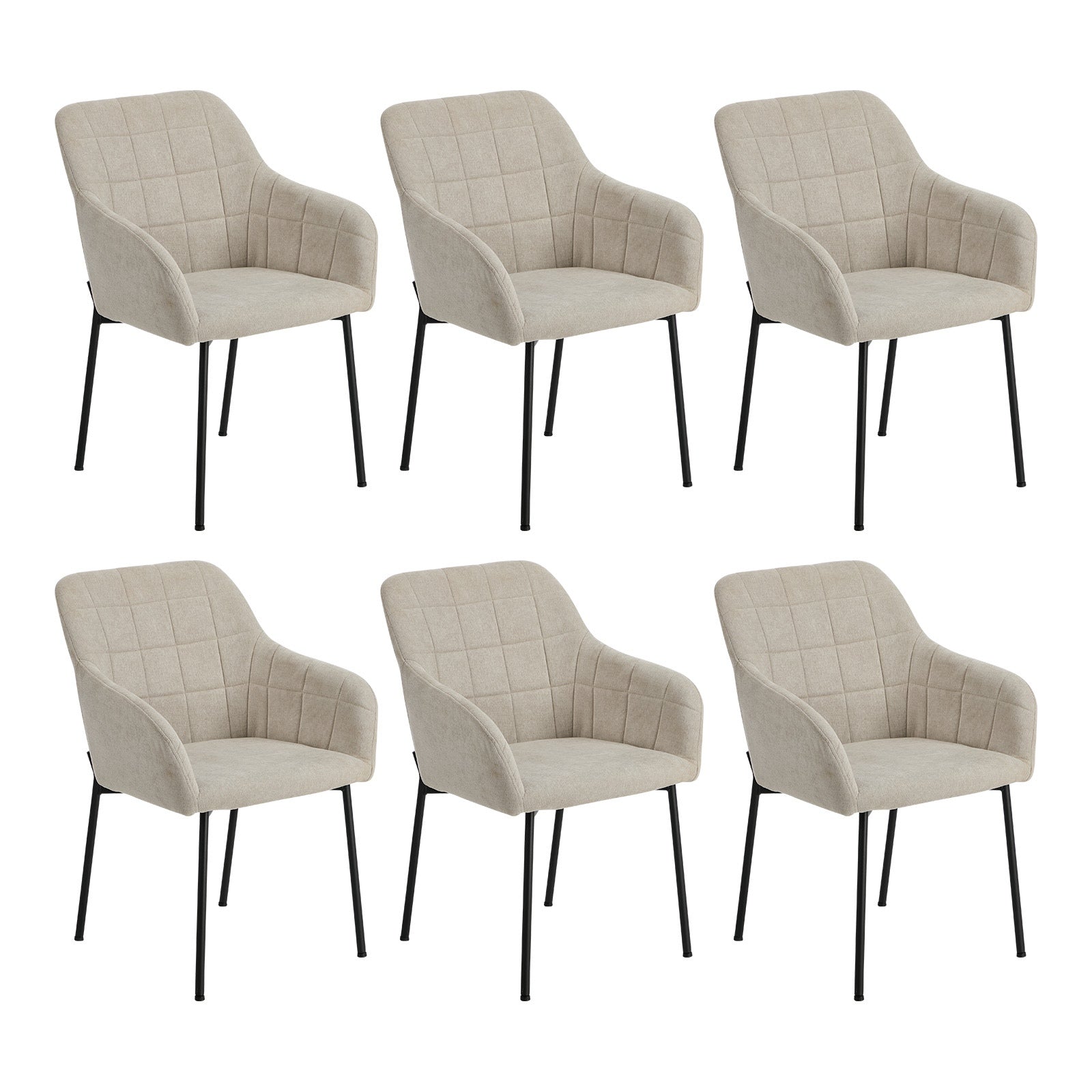 Oikiture 6x Dining Chairs Kitchen Accent Armchairs Linen Fabric Beige - Sunyee
