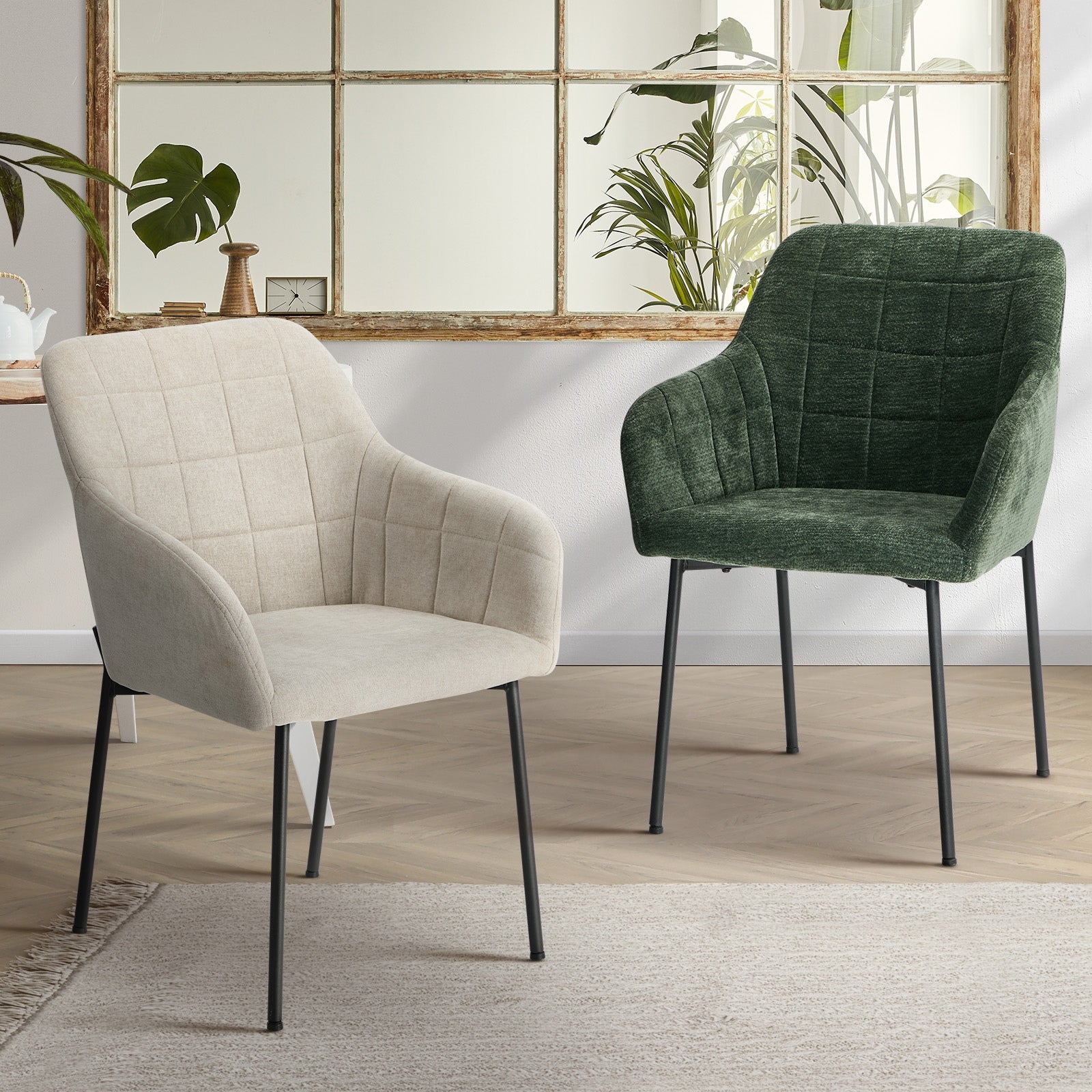 Oikiture 2x Dining Chairs Kitchen Accent Armchairs Linen Fabric - Sunyee