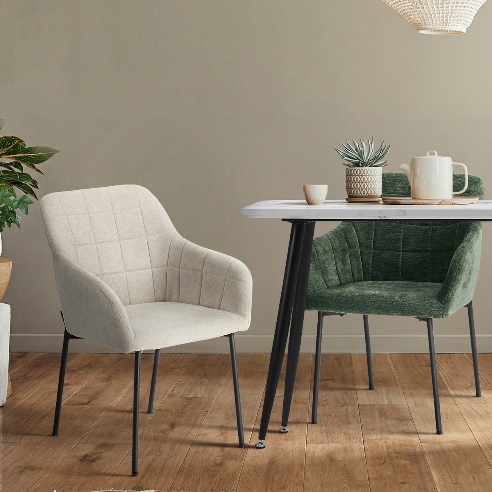 Oikiture 2x Dining Chairs Kitchen Accent Armchairs Linen Fabric - Sunyee