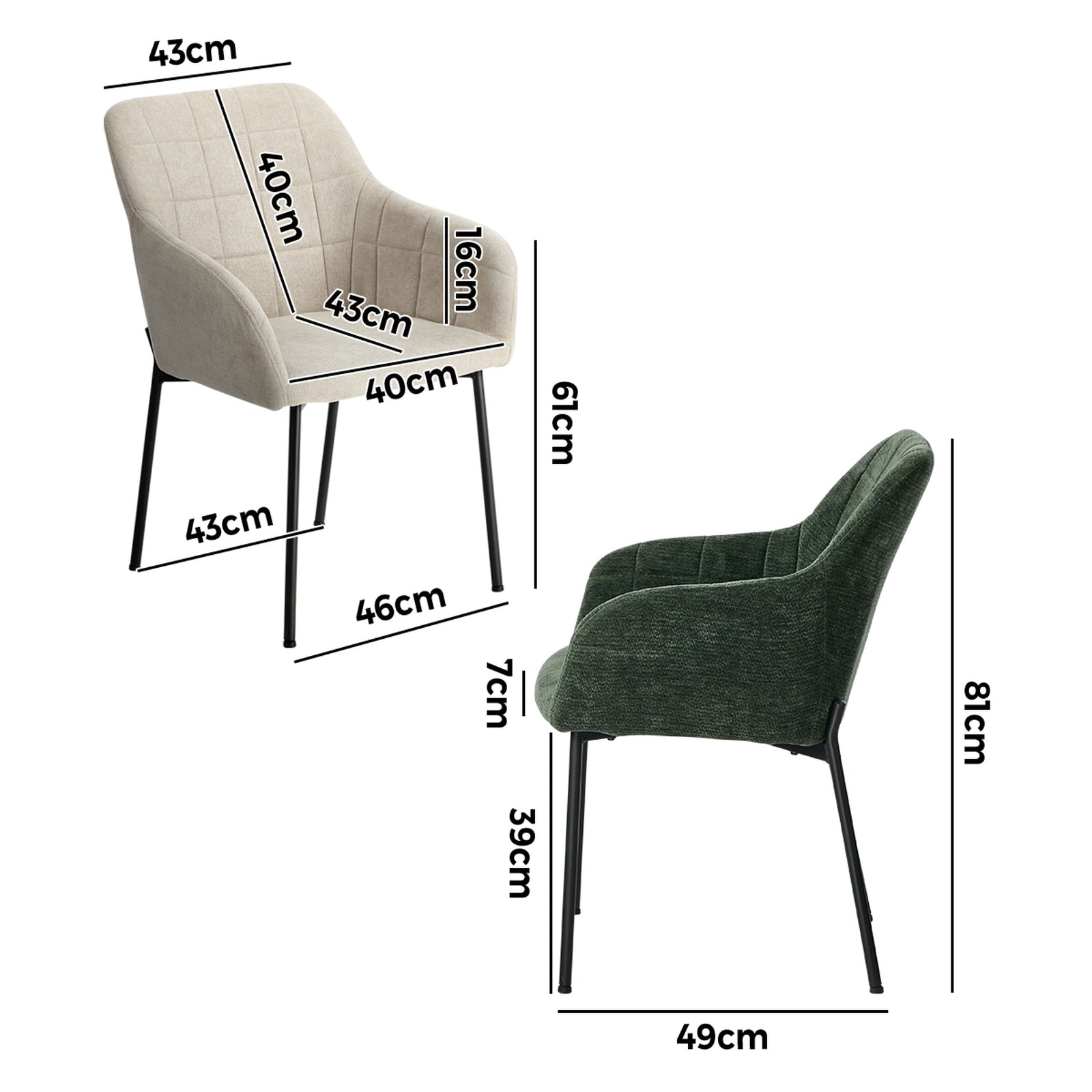Oikiture 2x Dining Chairs Kitchen Accent Armchairs Linen Fabric - Sunyee