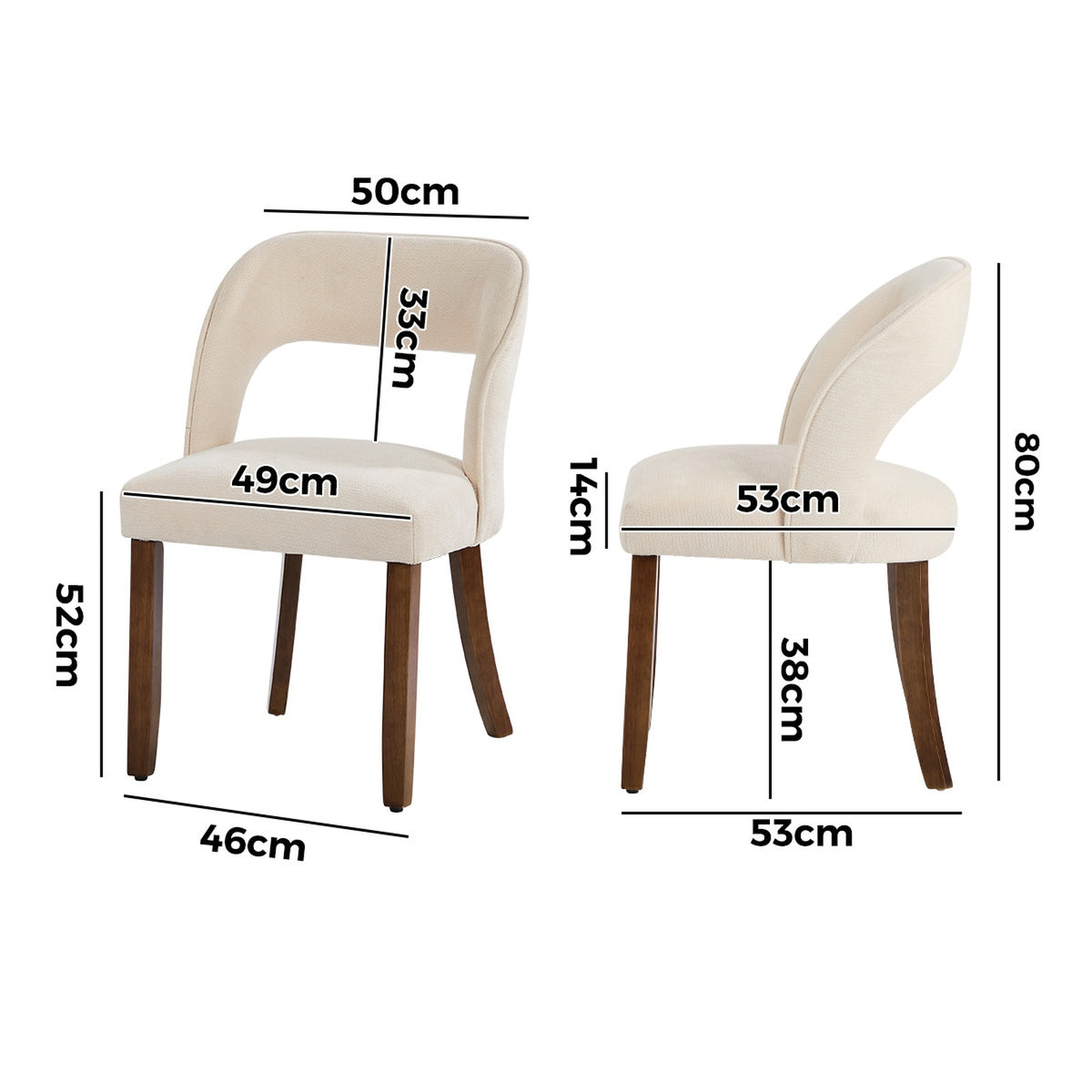 Oikiture 2x Dining Chairs Chenille Upholstery Chair Rubberwood Legs Beige