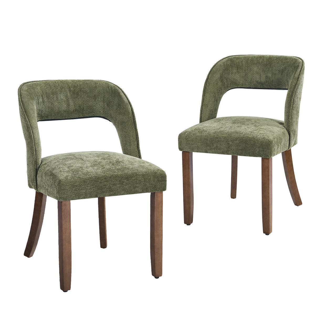 Oikiture 2x Dining Chairs Chenille Upholstery Chair Rubberwood Legs Green
