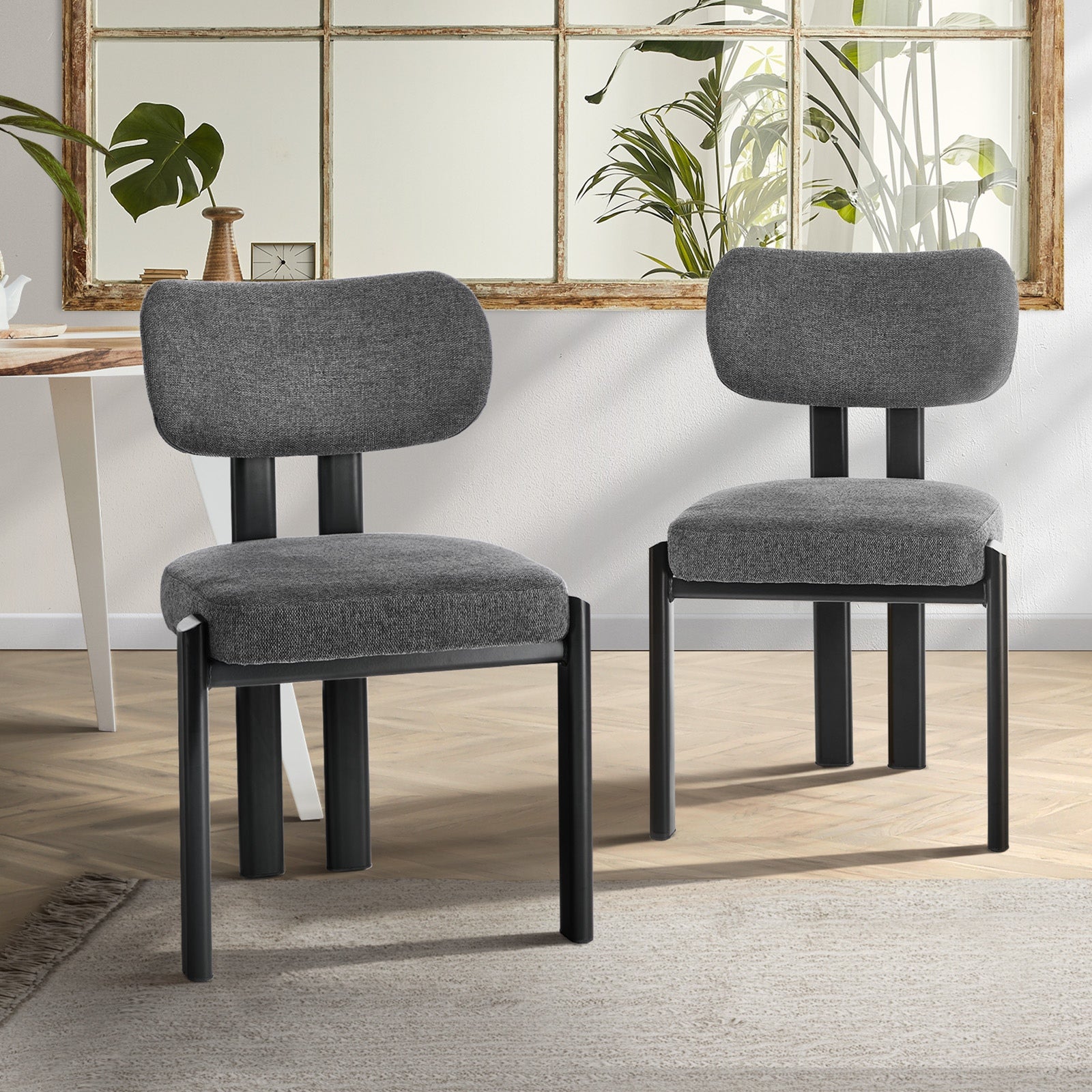 Oikiture Set of 2 Dining Chairs Linen Fabric Kitchen Seat Padded Accent Chair