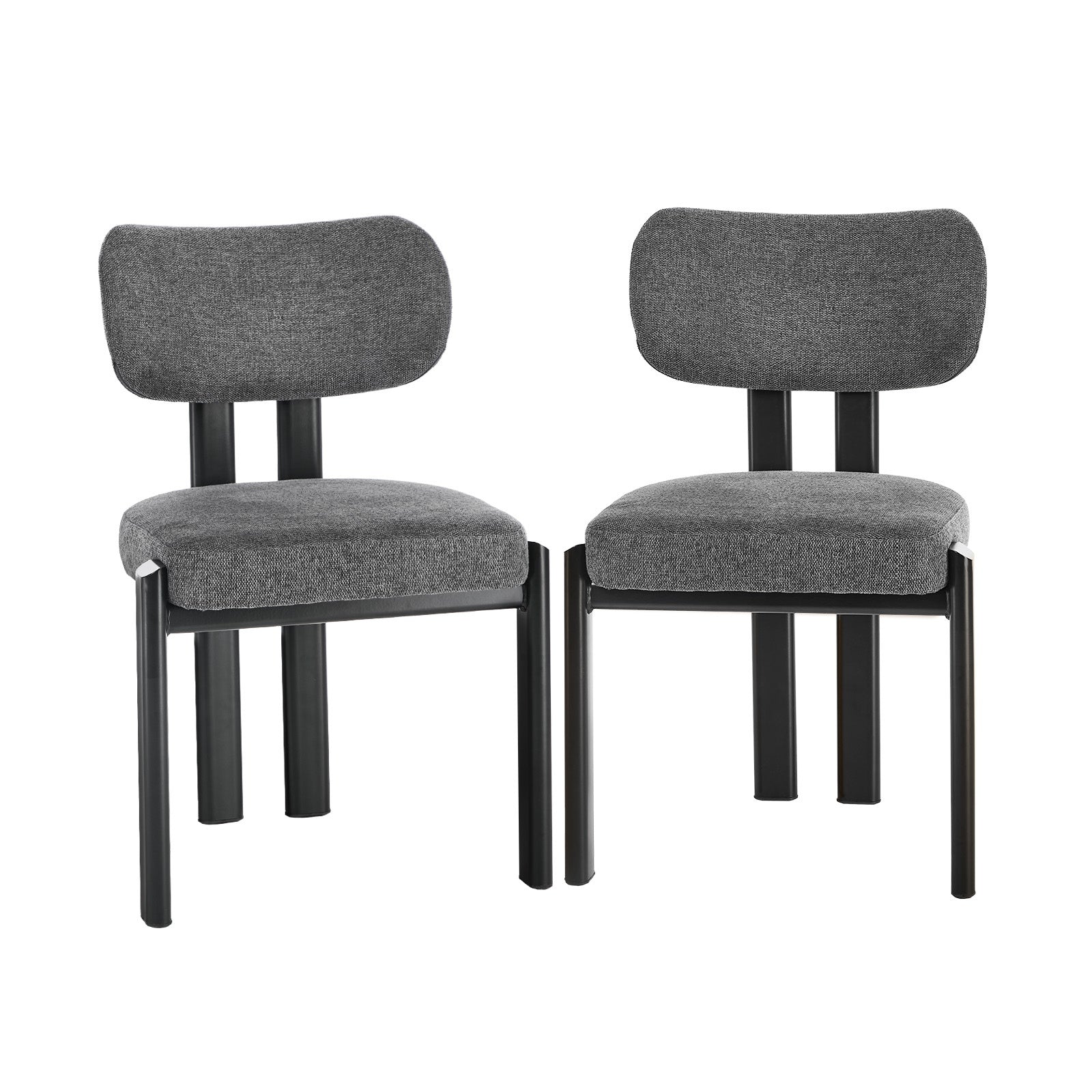 Oikiture Set of 2 Dining Chairs Linen Fabric Kitchen Chair Padded Seat Grey - Sunyee