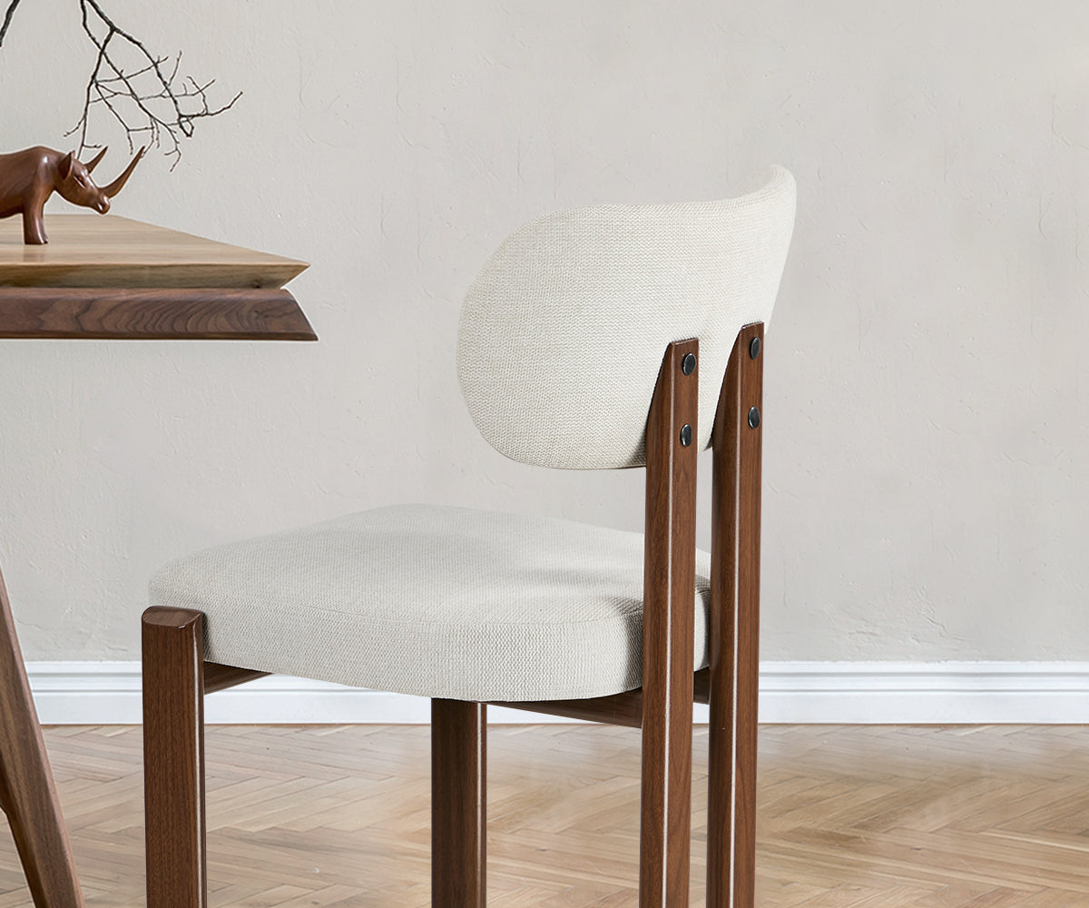 Oikiture Set of 2 Dining Chairs Linen Fabric Kitchen Padded Seat Beige&Brown