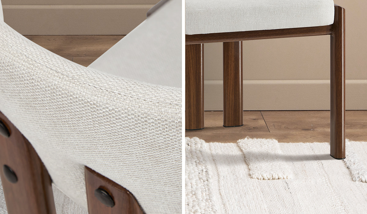 Oikiture Set of 2 Dining Chairs Linen Fabric Kitchen Padded Seat Beige&Brown