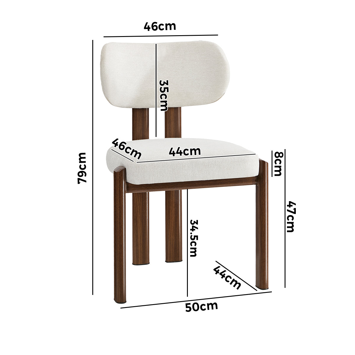 Oikiture Set of 2 Dining Chairs Linen Fabric Kitchen Padded Seat Beige&Brown
