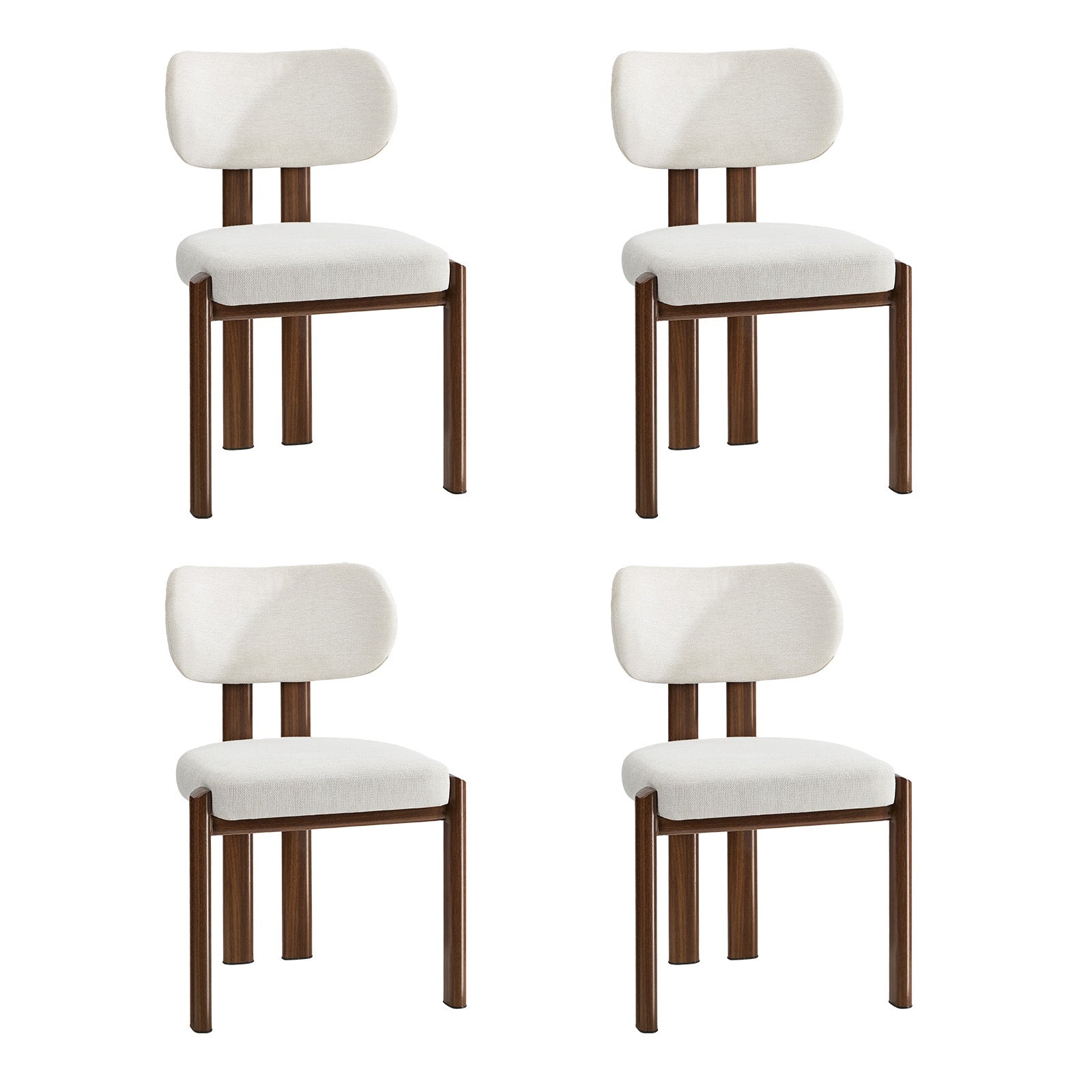 Oikiture Set of 4 Dining Chairs Linen Fabric Kitchen Padded Seat Beige&Brown